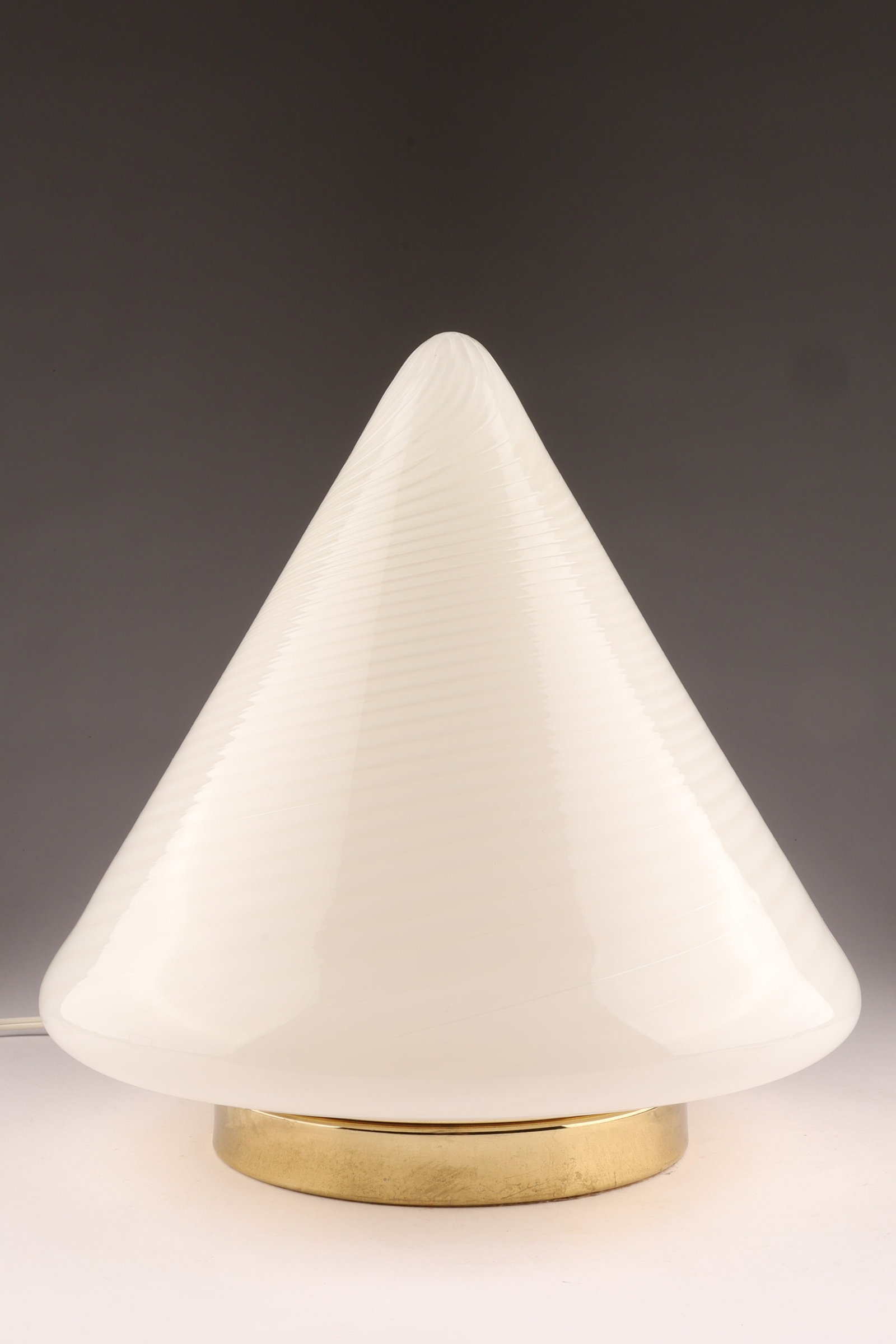 Italian 20th-C Murano White Striped Glass Cone Lamp circa 1980s (1 of 7)