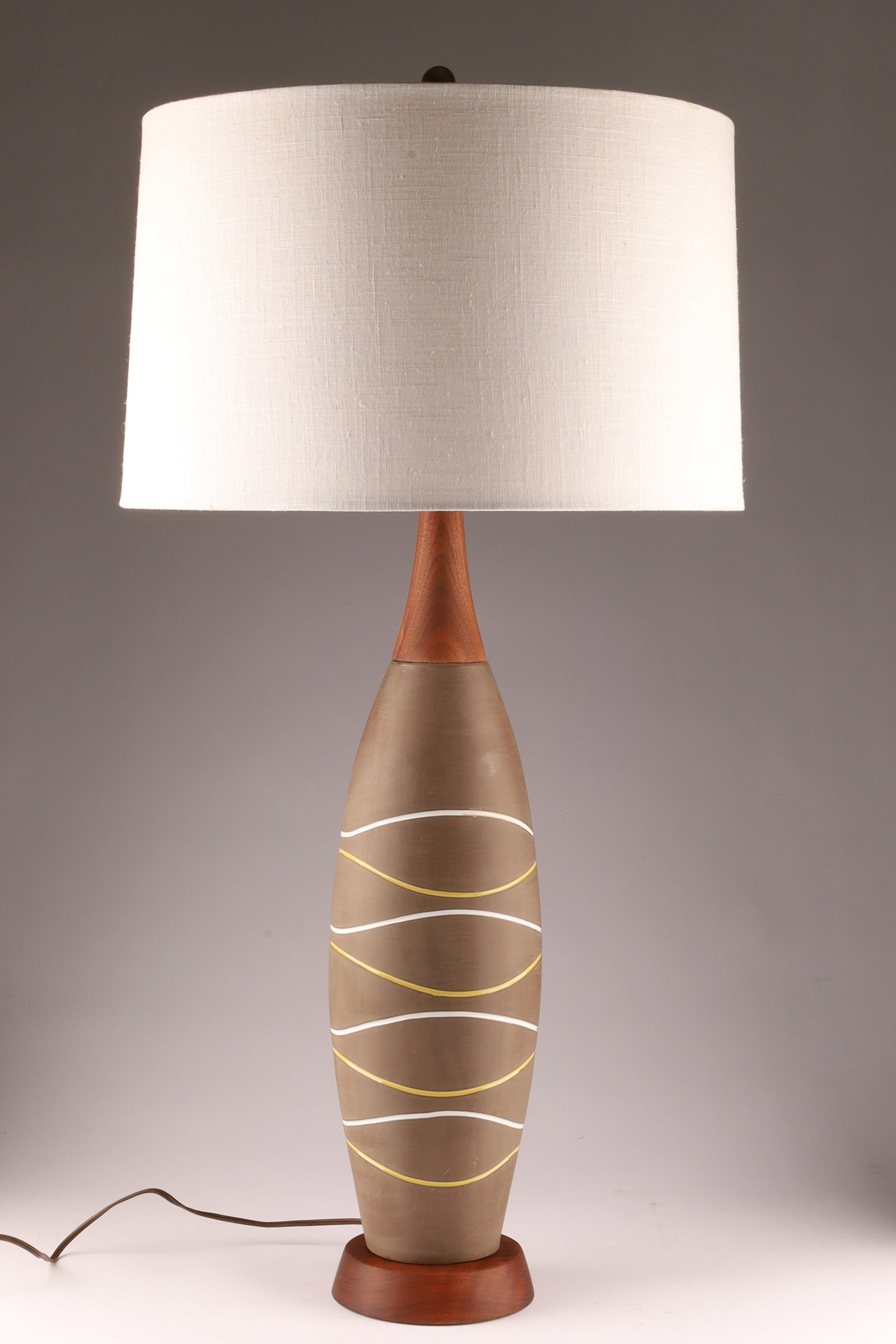 Large Mid-Century Modern Ceramic and Teak Table Lamp, Upsala Ekeby (1 of 6)