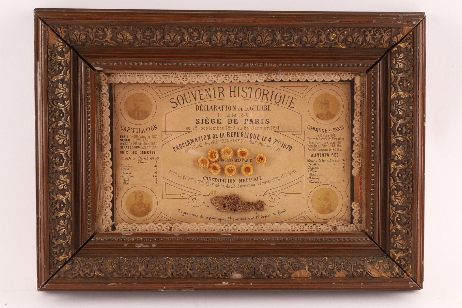 Franco-Prussian War Souvenir Broadside, Siege of Paris 1870-71, Original Bread Fragment (1 of 6)