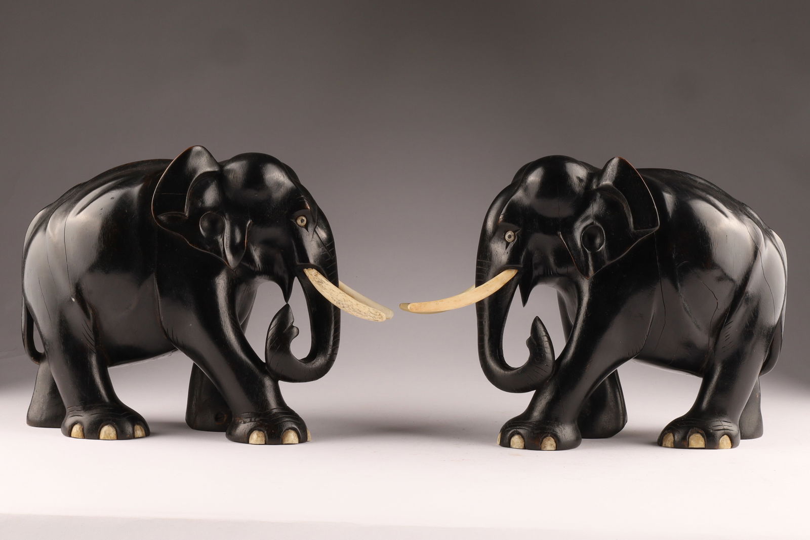 Pair of Antique Hand-carved Hard Wood Elephant Figurines (1 of 10)