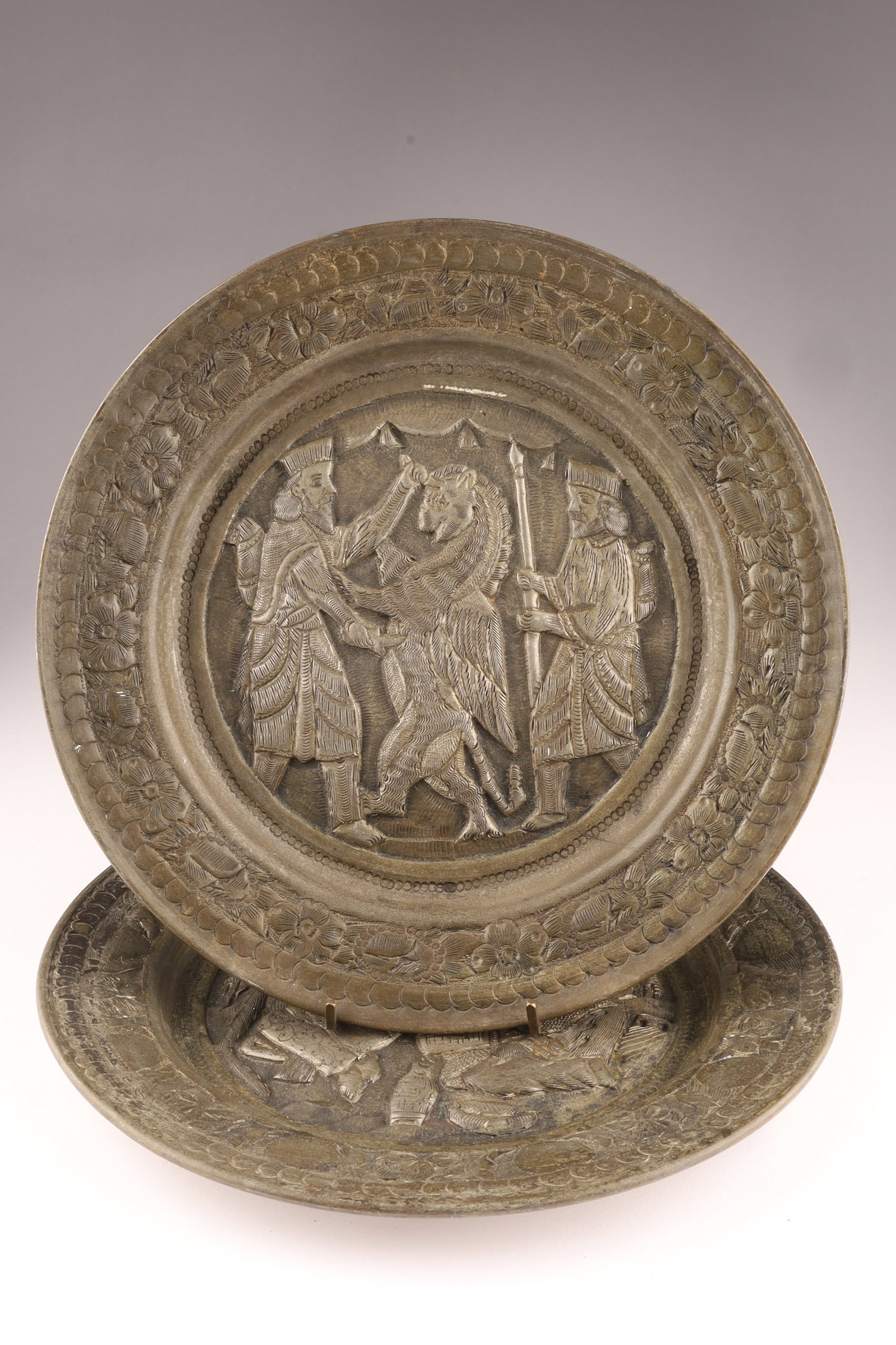 Pair Antique Hand Chased Metal Middle Eastern Plates (1 of 8)