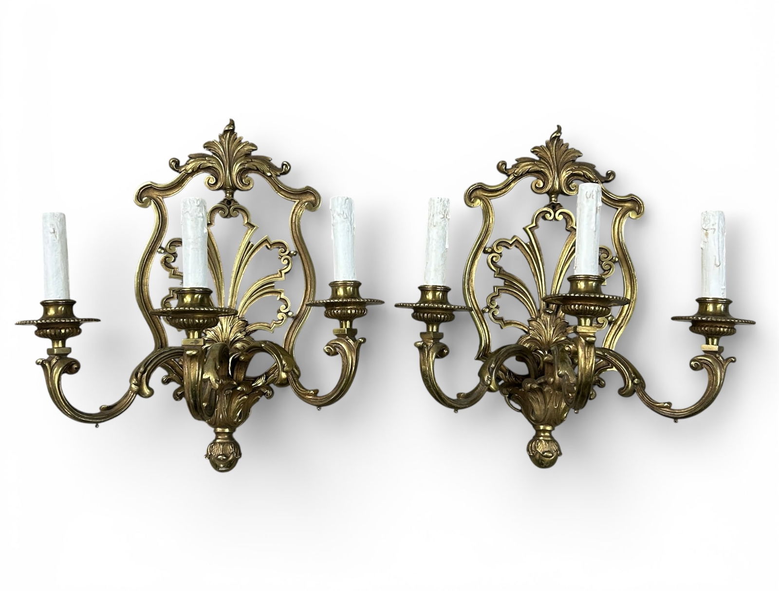 Impressive Pair of Rococo Gilt Bronze Sconces Ca. 1900 (1 of 8)