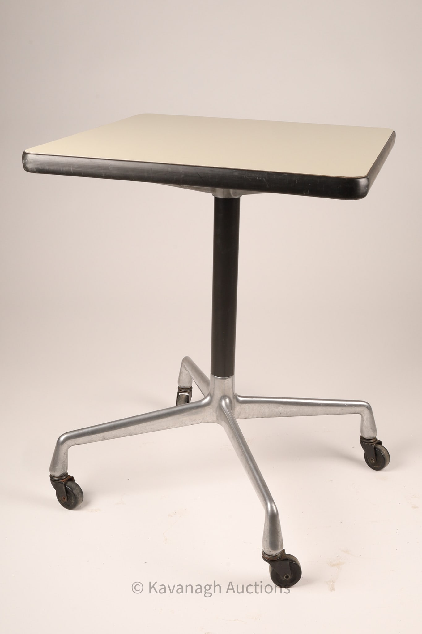 Eames Herman Miller Square Rolling Side Table Universal Base Faux White Laminate Top (1 of 4)