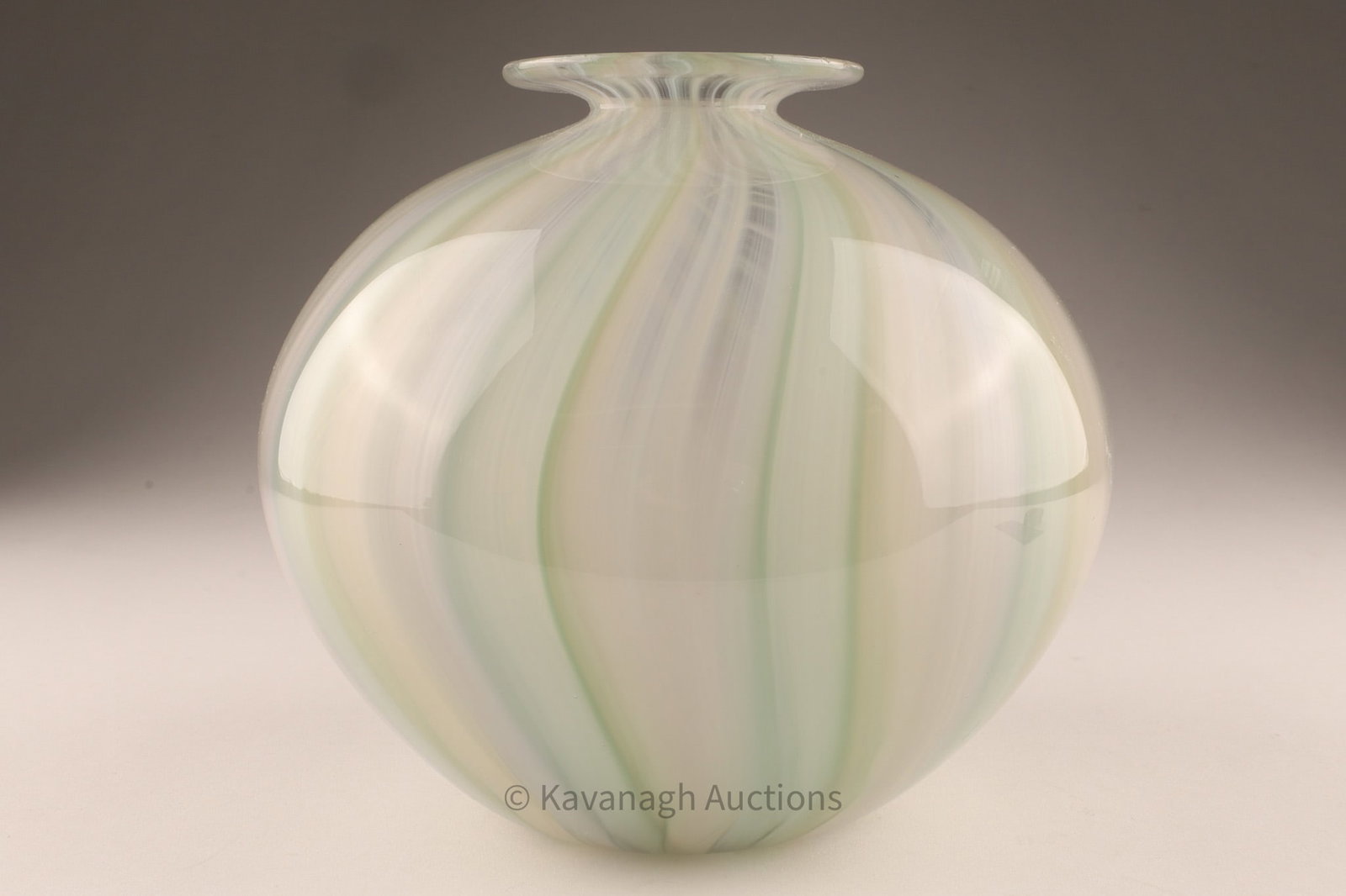 Murano Art Glass Vase in the Manner of Paolo Venini, Pale Green Incamiciato with Vertical (1 of 6)