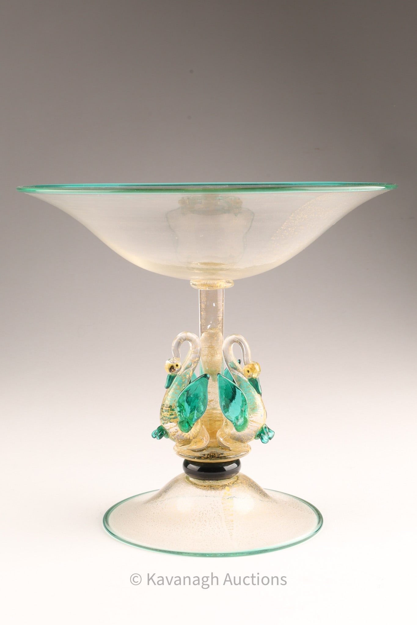 Murano Glass Coupe Tazza Gold Fleck Swan Stem Decoration (1 of 10)