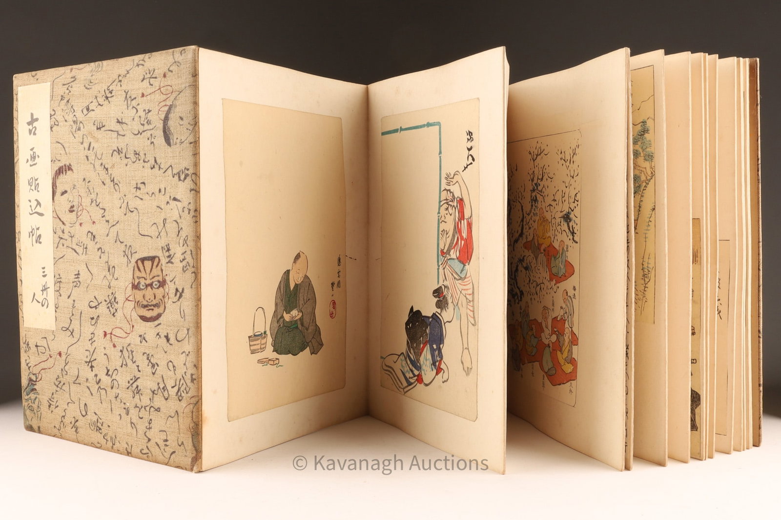 Japanese Edo Period Harikomi-cho Woodblock Print Album, Genre and Religious Scenes (1 of 11)