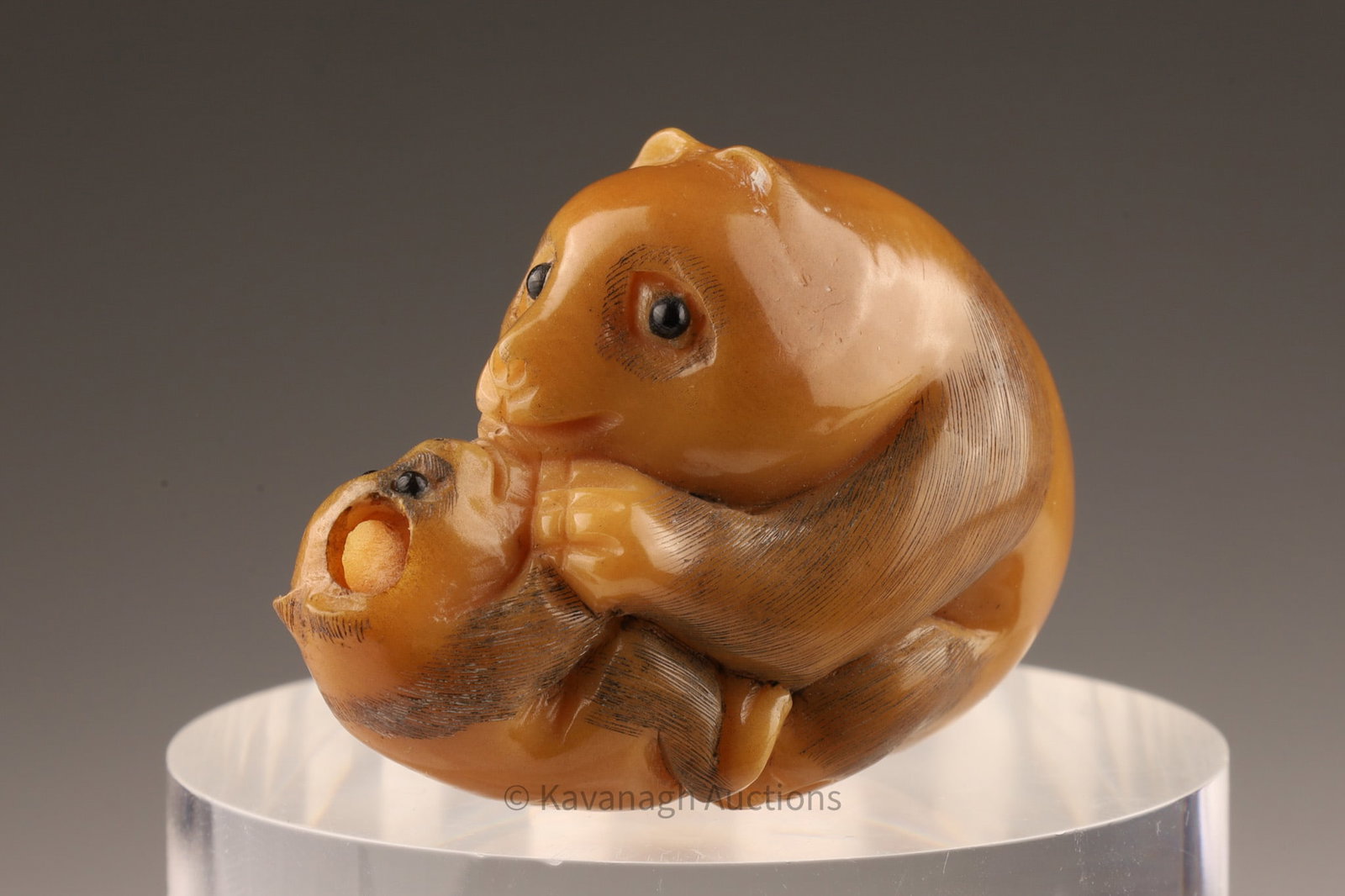 Antique Japanese Netsuke Tagua Nut Mother and Cub (1 of 6)