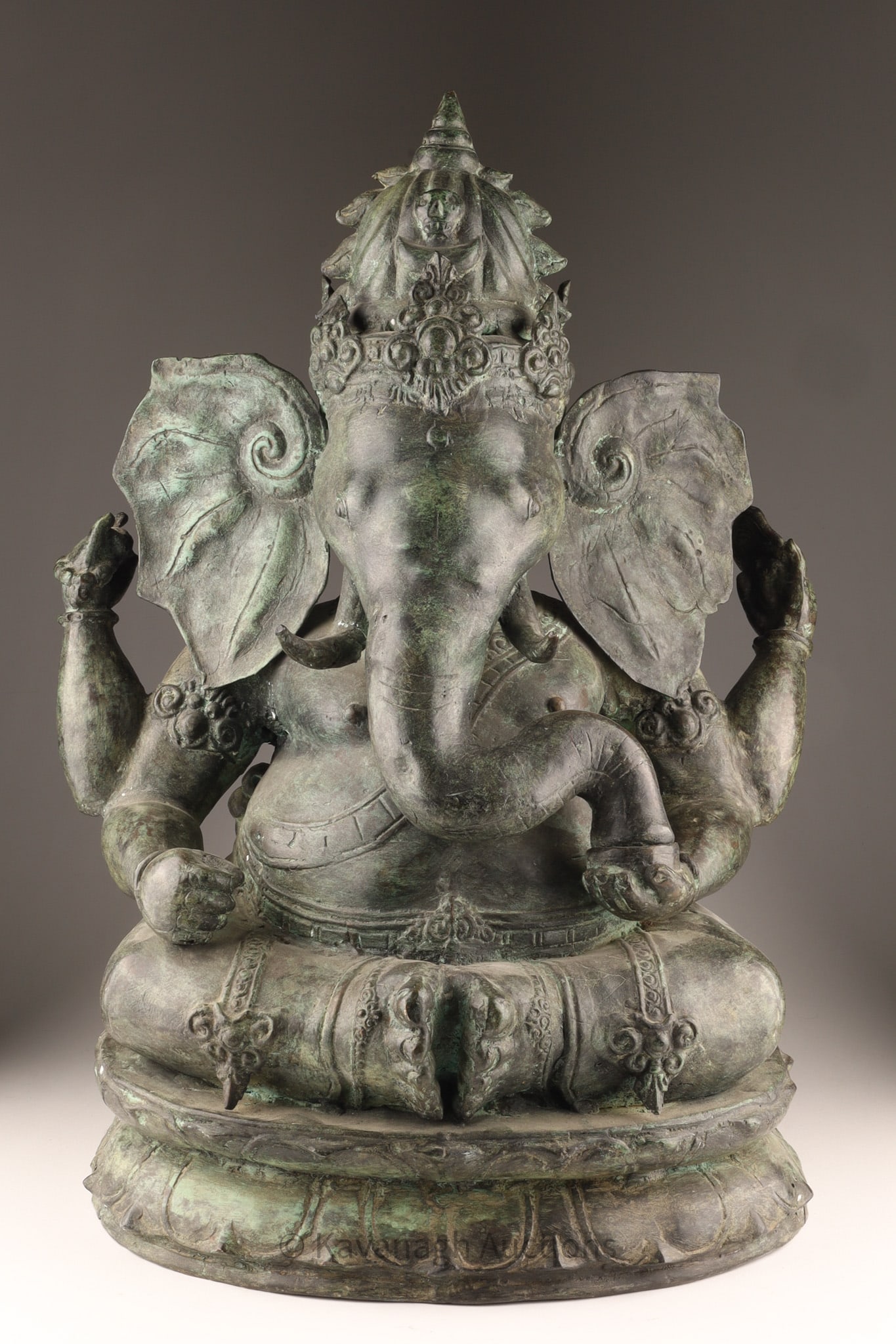 Large Bronze Ganesha Sculpture, Seated Hindu Deity, India, 23 in (1 of 13)