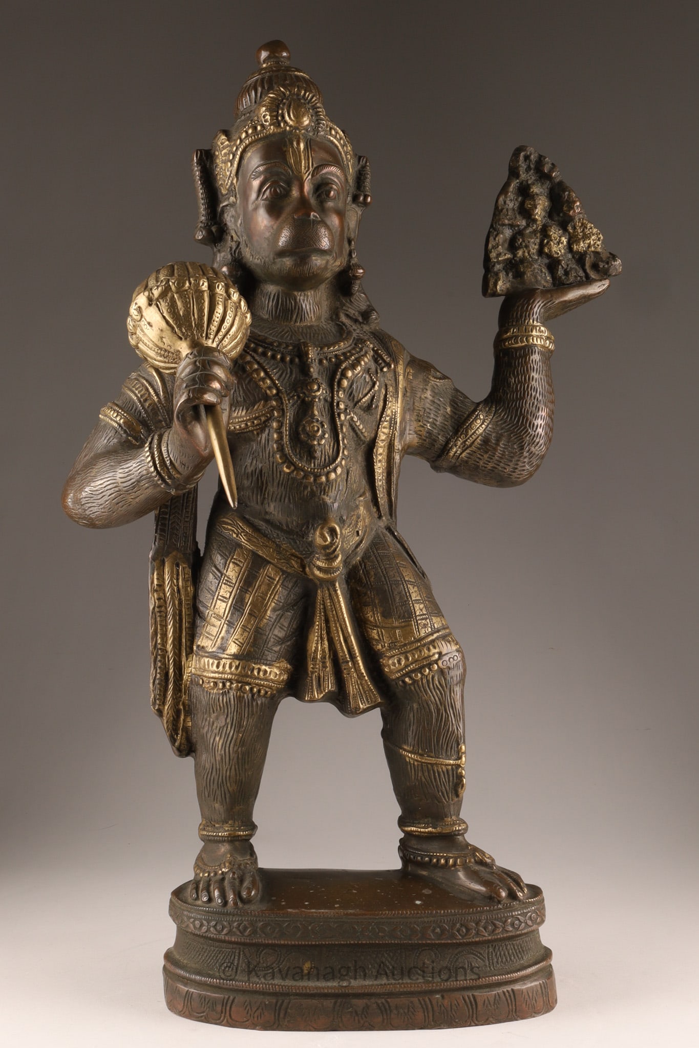 Large Indian Bronze Figure of Hanuman Holding Mountain and Mace, Parcel Gilt (1 of 14)