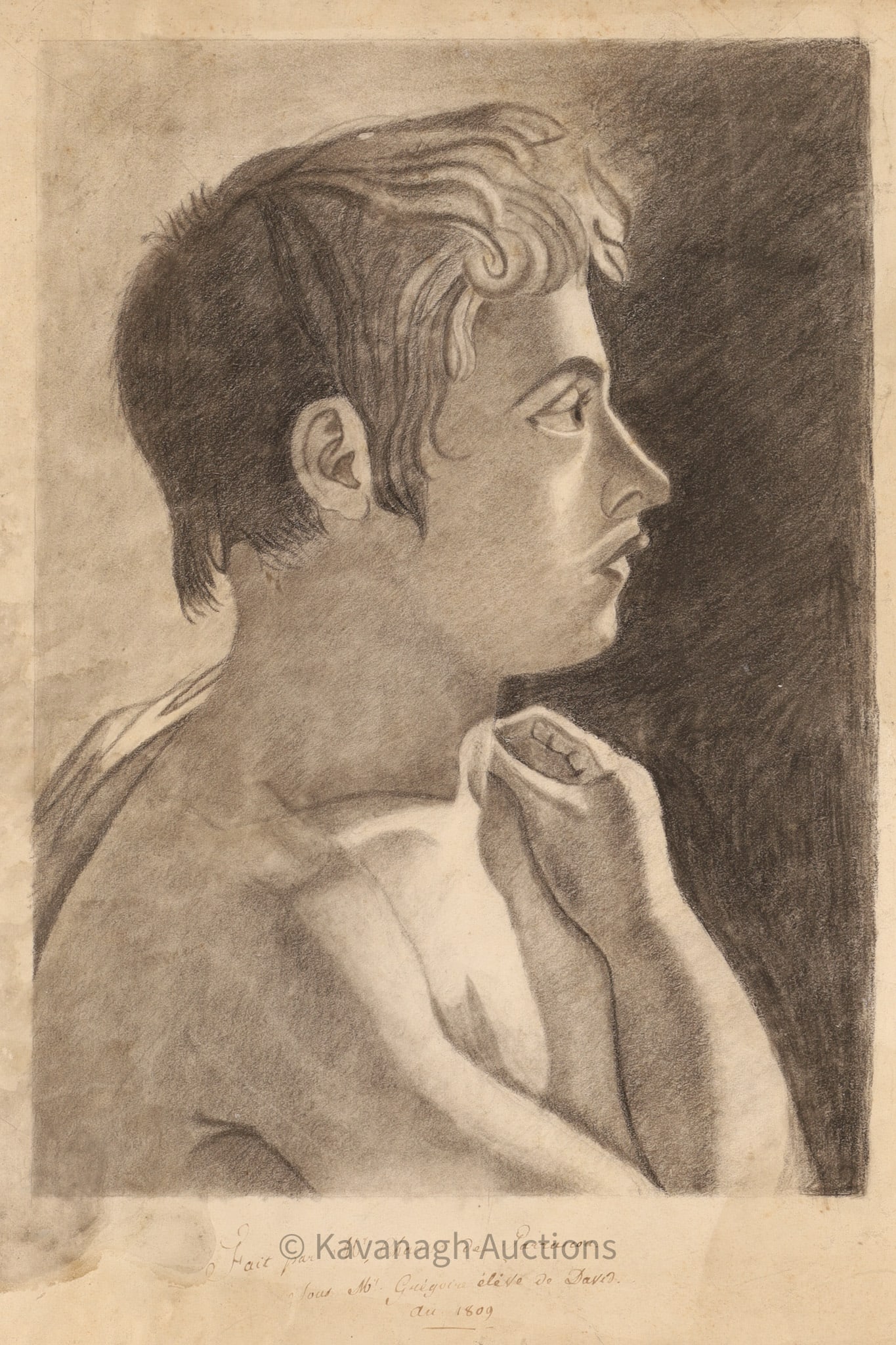 French School, 1809 Academic Male Profile Drawing, Circle of Jacques-Louis David (1 of 6)