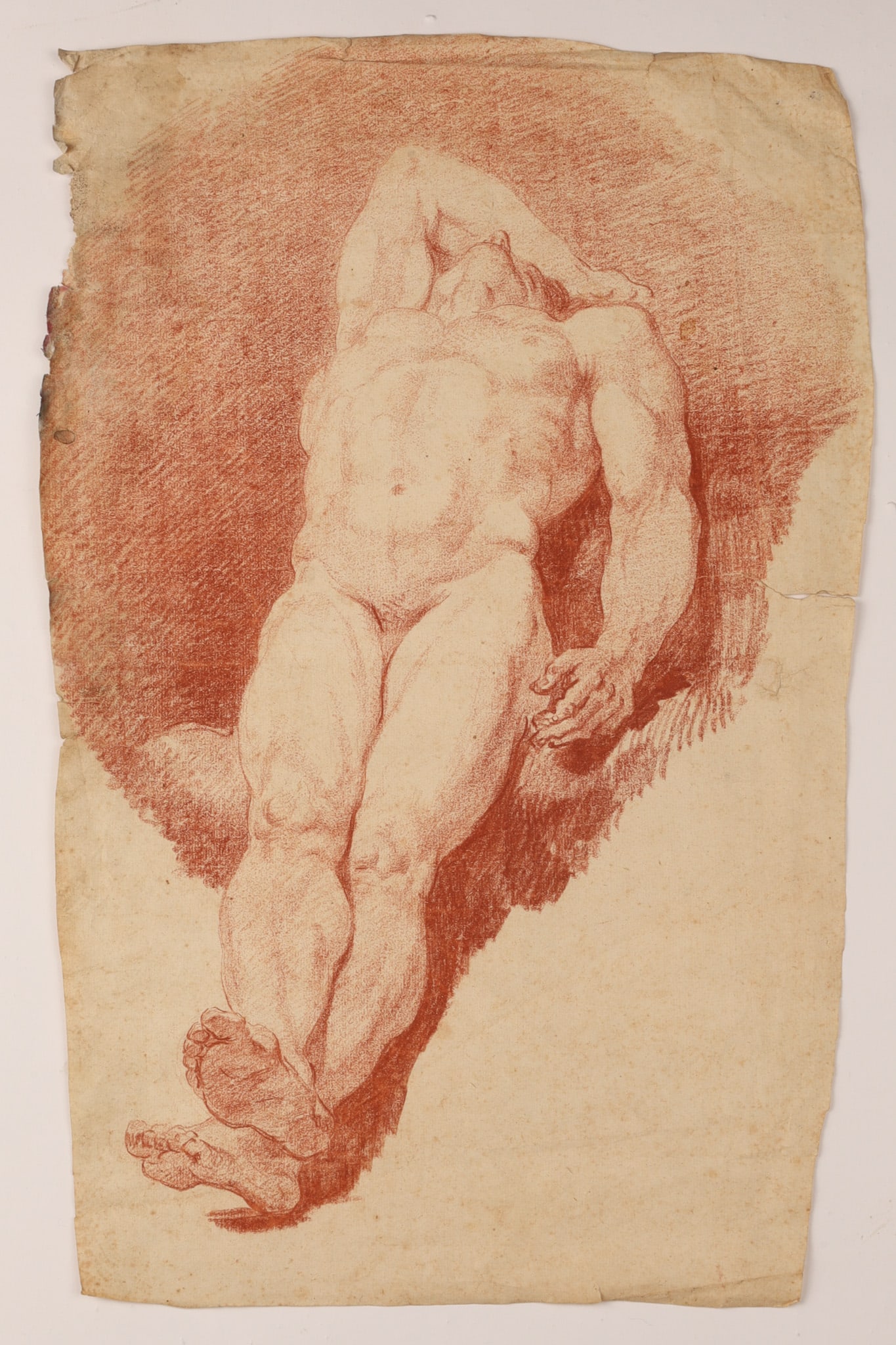 Carle Van Loo (1705–1765) Circle of, 18th Century French Academic Nude Study in Sanguine: Circle of Carle Van Loo (1705–1765) Study of a Male Nude Sanguine on laid paper France, mid-18th century Description A finely modelled academic study of a standing male nude executed in