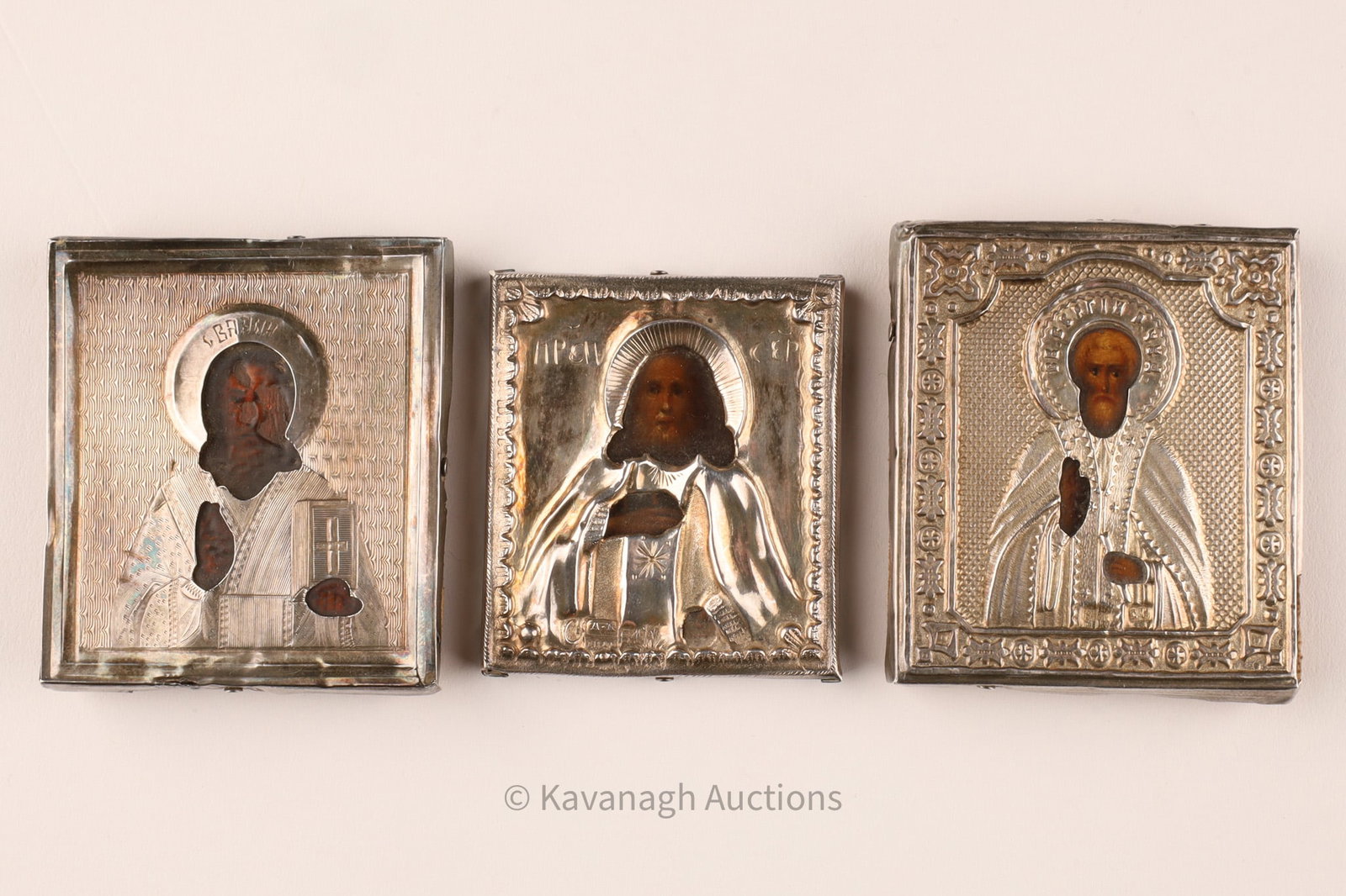 Three Imperial Russian 84 Silver Icon Oklads, Moscow, 19th C., Dated 1846 and Later (1 of 9)