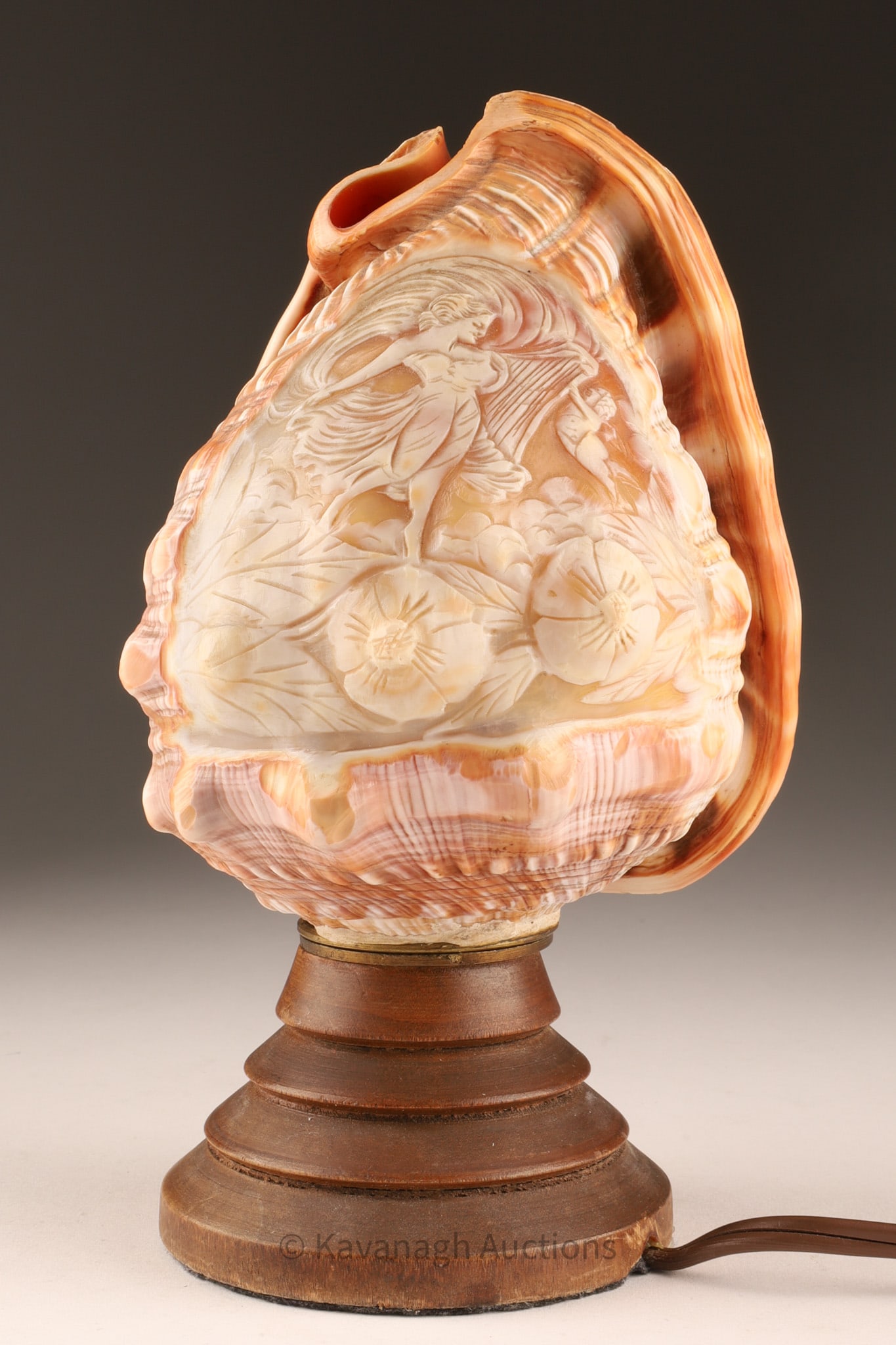 Antique Carved Cameo Conch Shell Birth of Venus Lamp, Classical Scene (1 of 5)