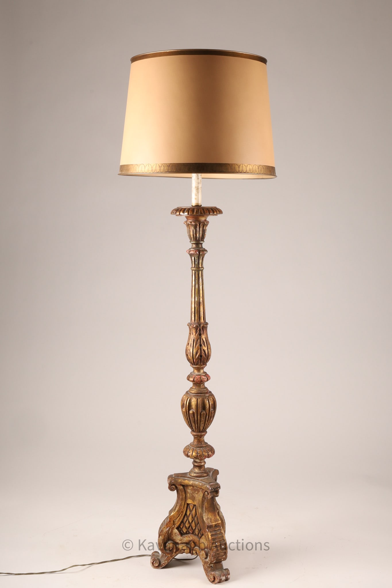 Antique Gilt Wood Church Pricket Candlestick Floor Lamp (1 of 5)