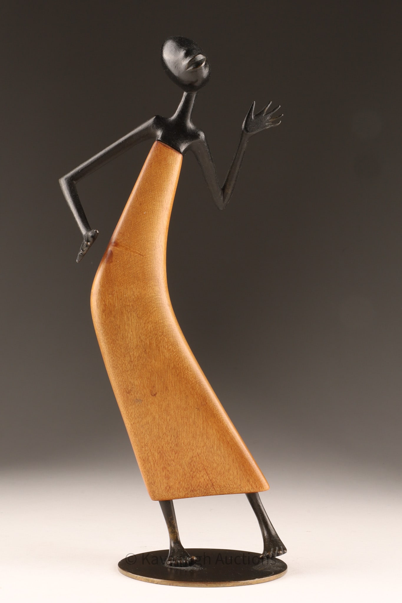 Karl Hagenauer WHW Vienna Bronze Dancer Sculpture with Wood Dress, Austria (1 of 7)