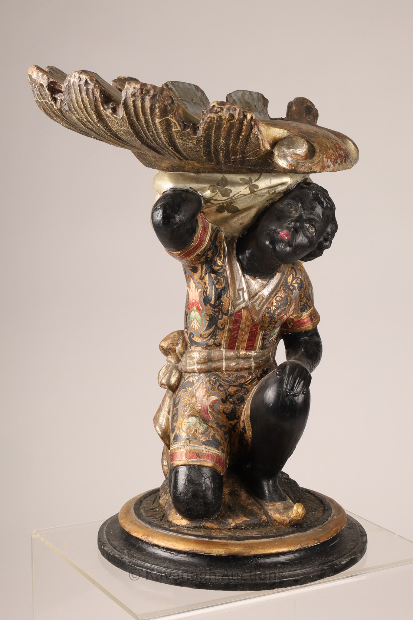 Antique Venetian Blackamoor Figural Stool with Shell Seat, Polychrome and gilt (1 of 6)