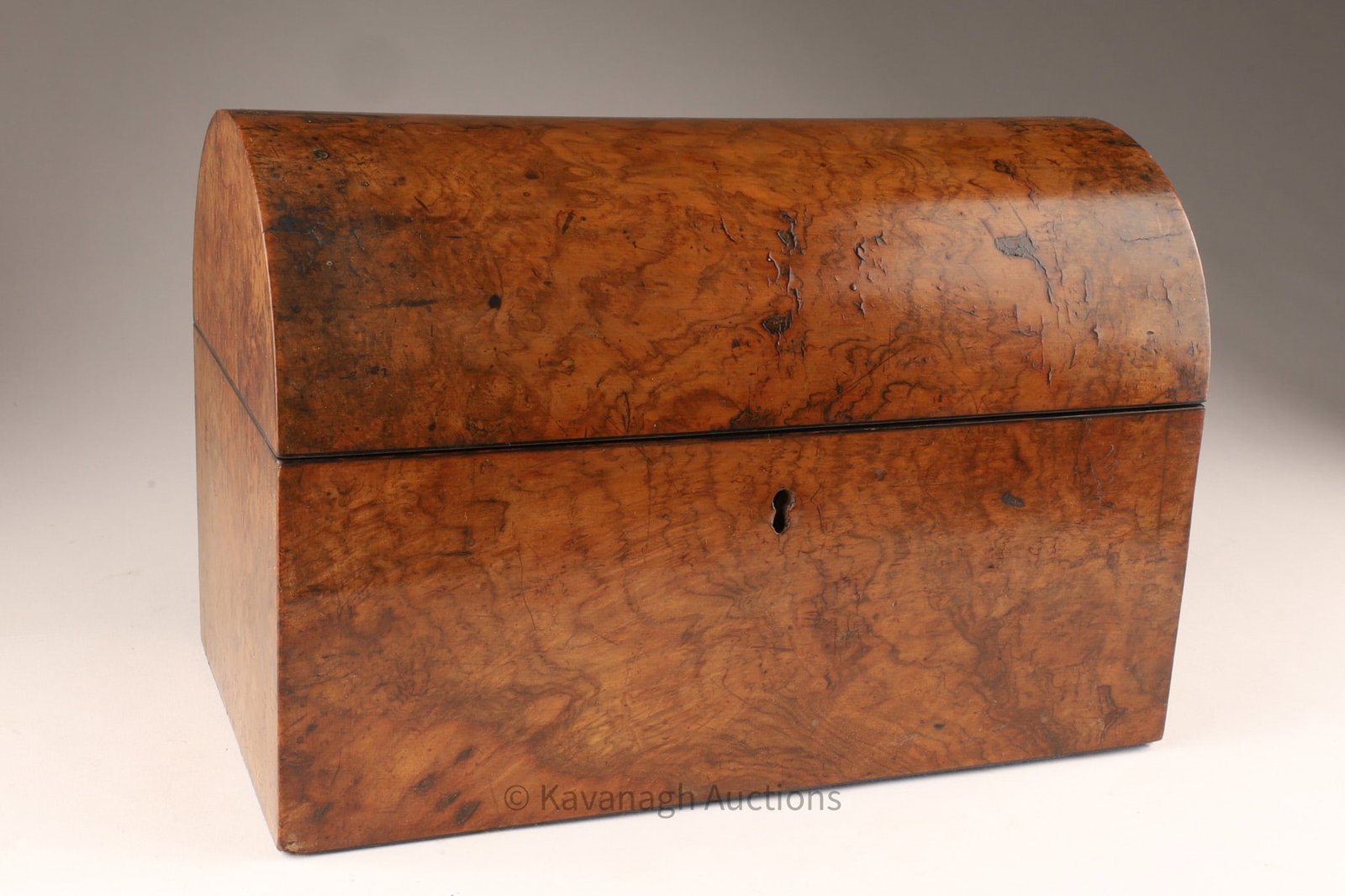 19th C Victorian Burl Walnut Domed Top Tea Caddy (1 of 8)
