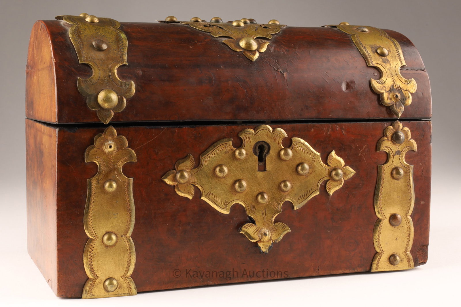 Antique English Burl Walnut and Brass Dome-Top Miniature Chest Box (1 of 5)