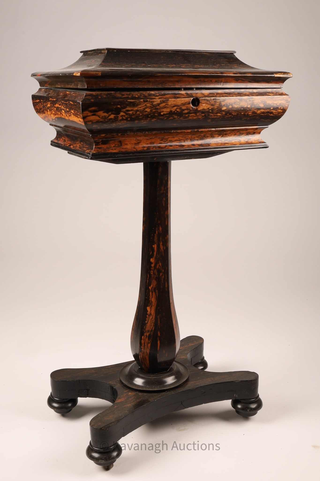 English Regency Sarcophagus Tea Poy / Caddy in Coromandel Wood, Velvet-Lined, 19th Century (1 of 6)