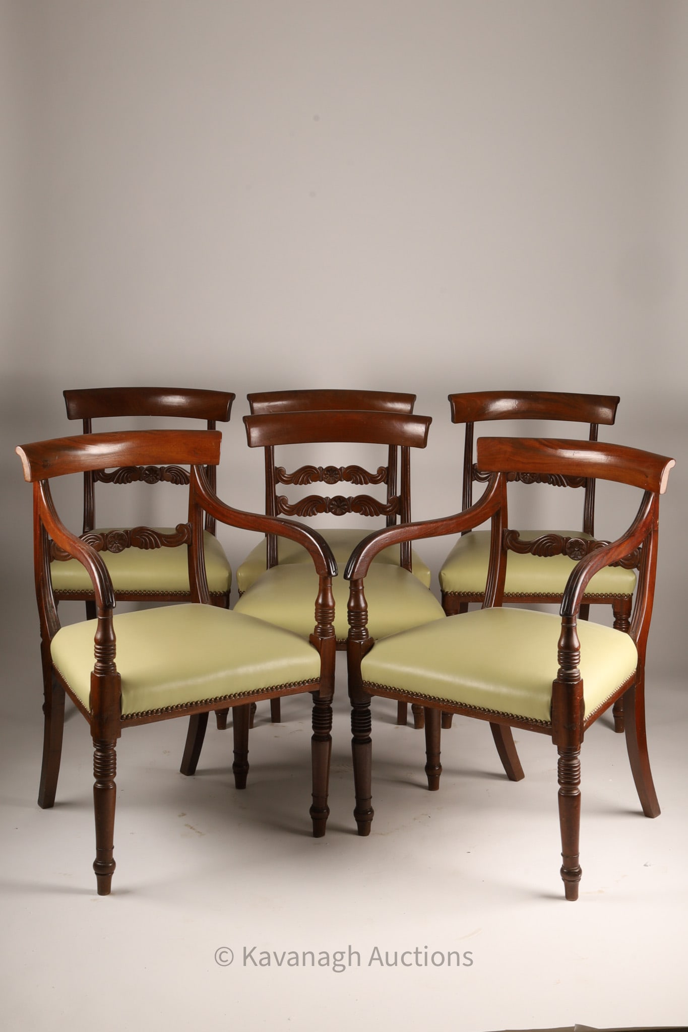 Set of Six English Regency Dining Chairs, Mahogany, Two Armchairs and Four Side Chairs 19th C. (1 of 7)