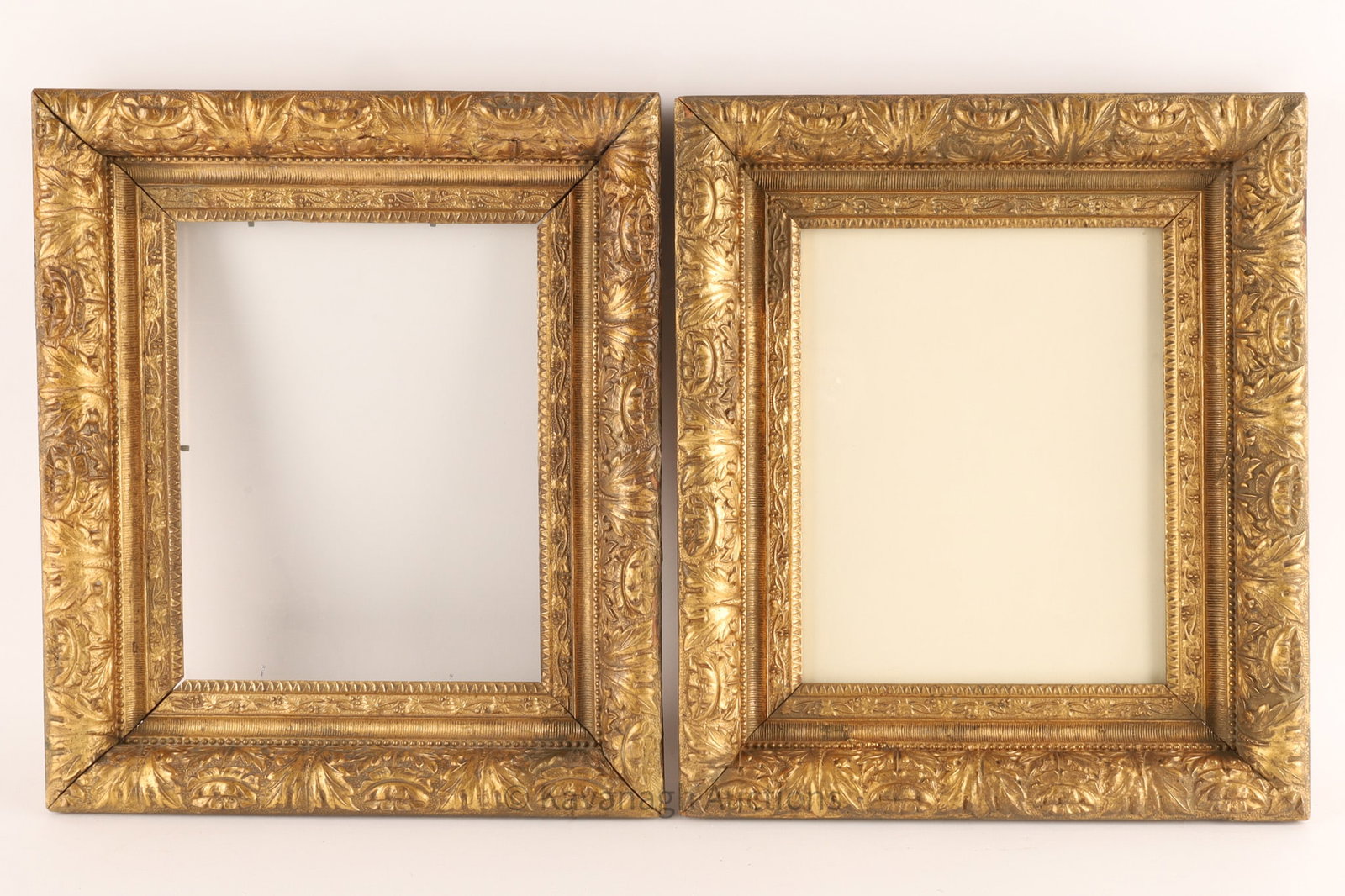 Pair Antique Gilt Wood Frames, Ornate Floral Carved (1 of 6)