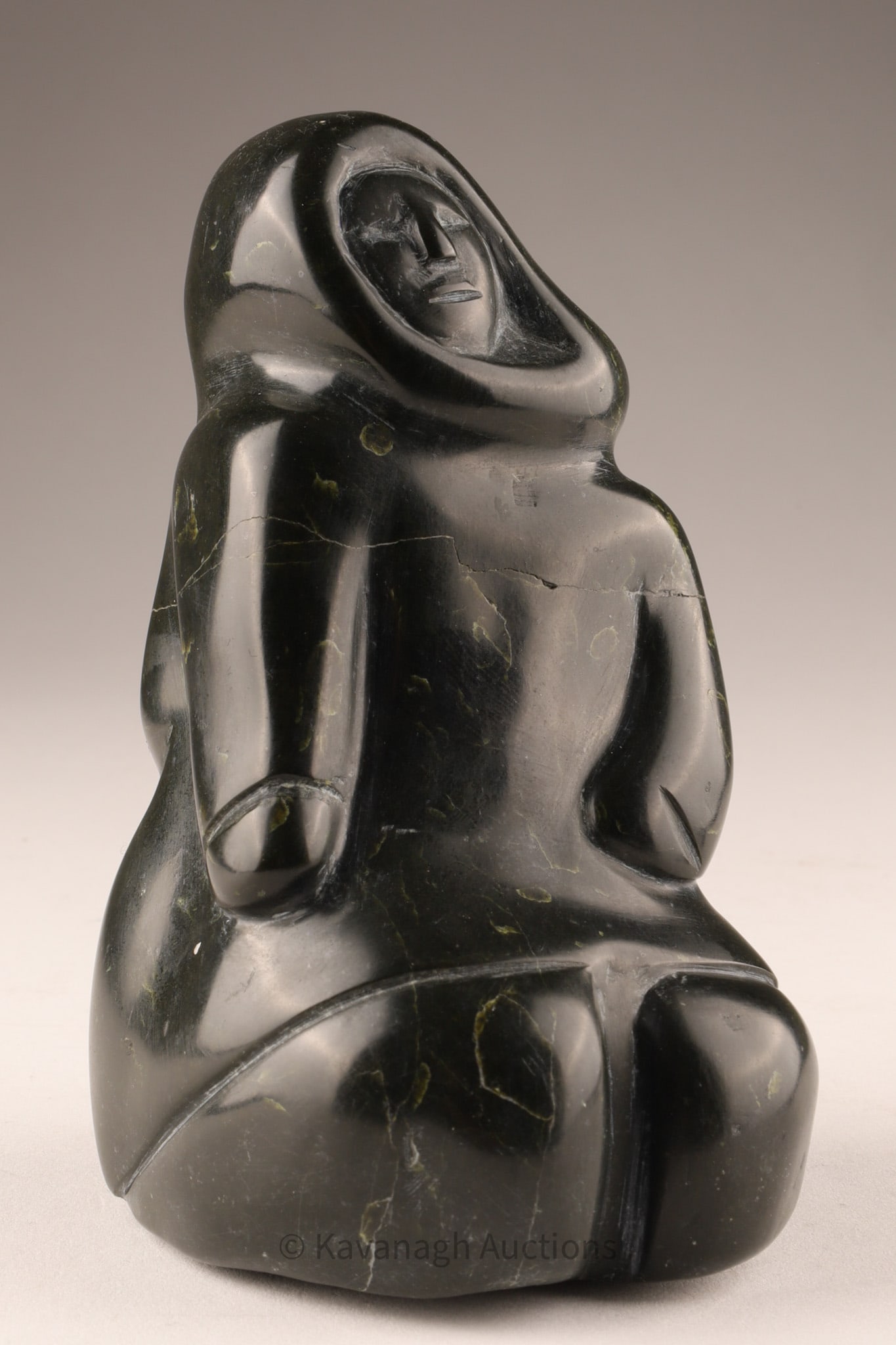 Mary Tassugat Inuit Soapstone Carved Kneeling Woman Sculpture, Signed (1 of 7)