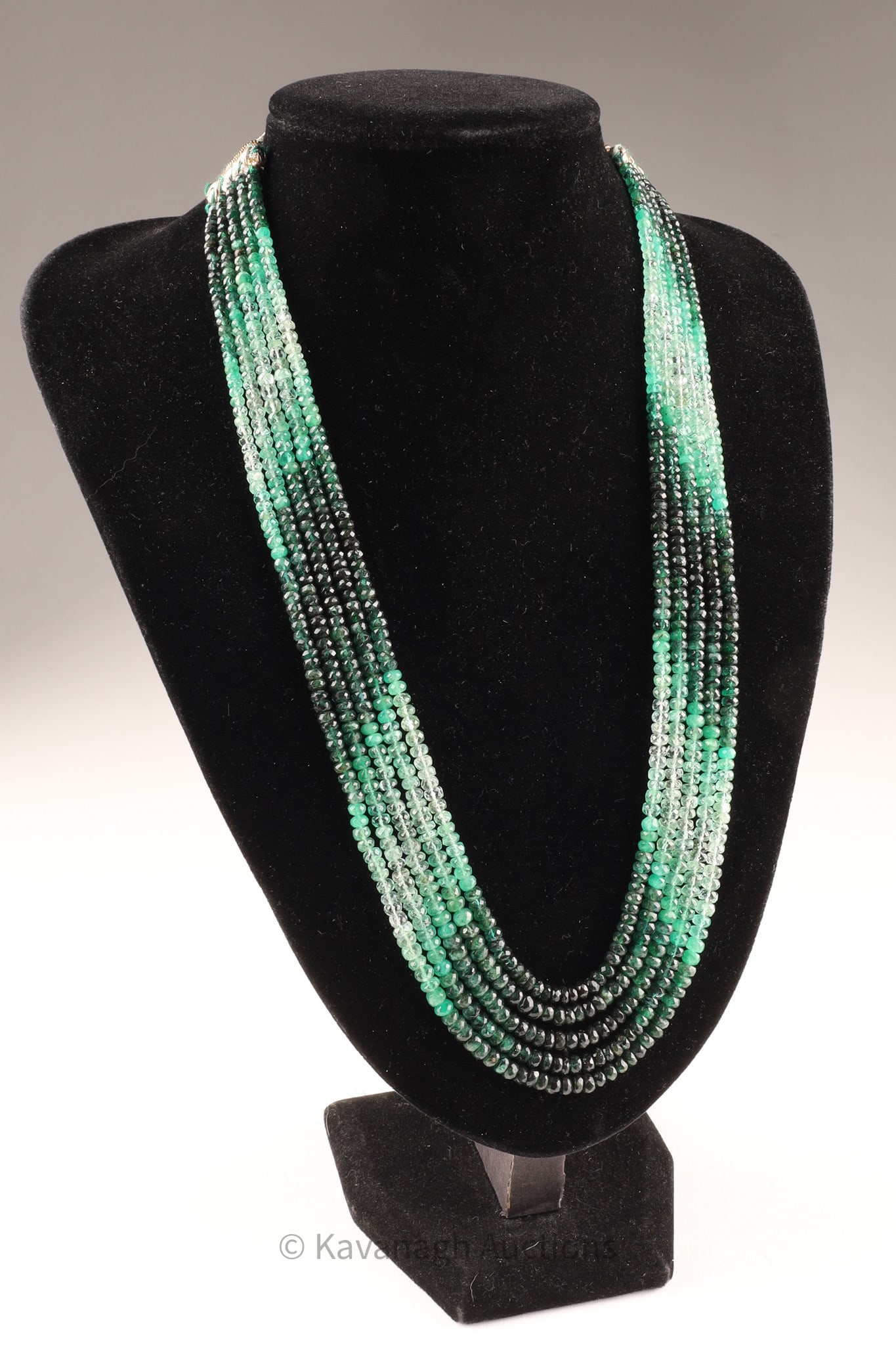 Multi-Strand Natural Emerald Bead Necklace, Graduated Green Gemstone Torsade, 21.5 in. (1 of 10)
