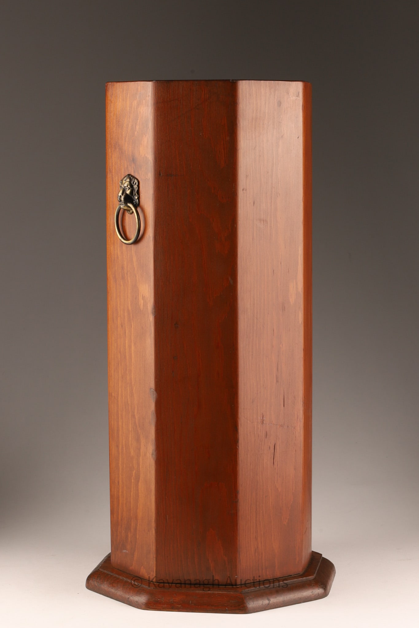 Mid-Century Octagonal Wood Umbrella or Cane Stand with Brass Lion Masks (1 of 7)