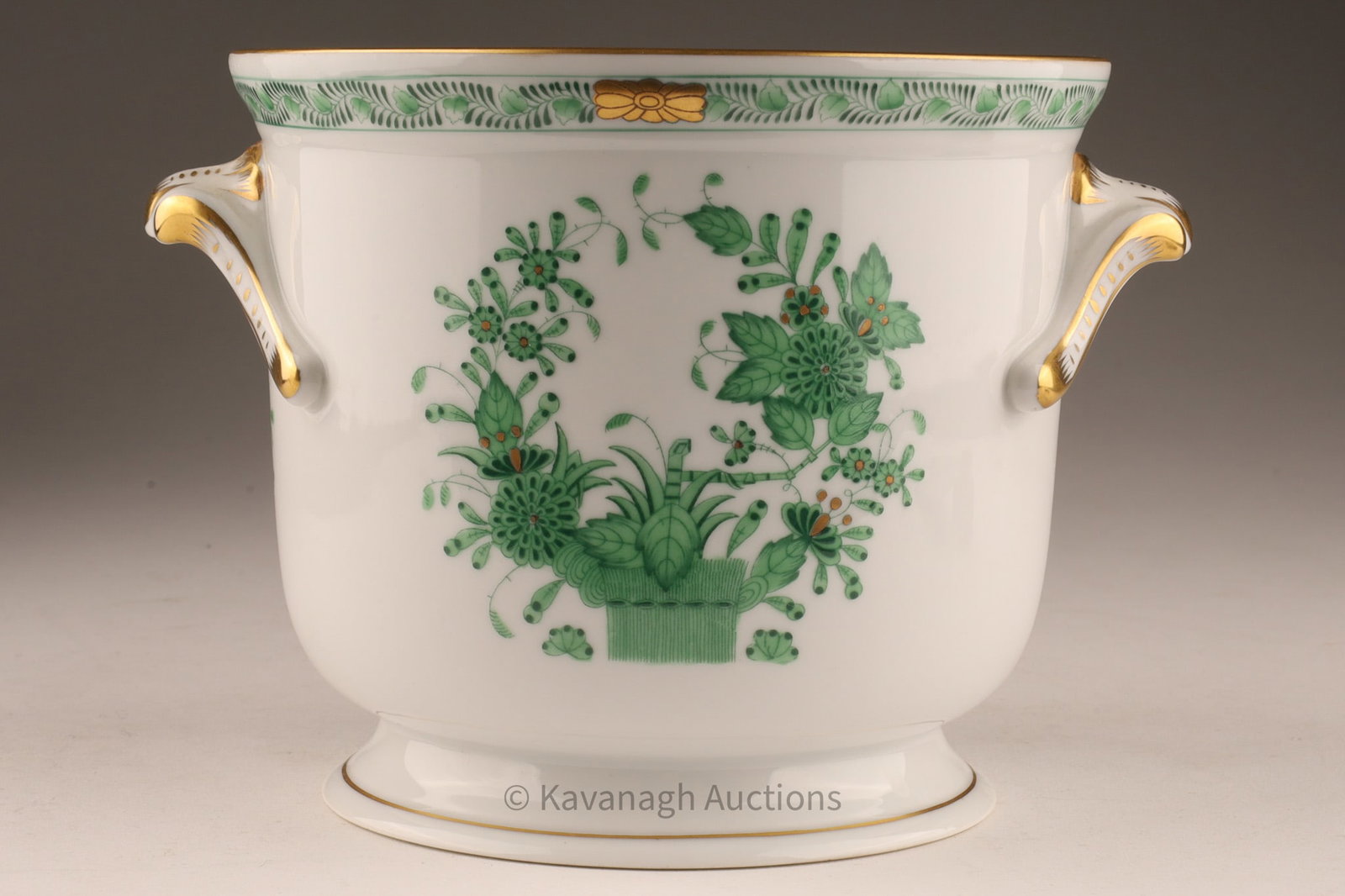 Herend Hungary Indian Tree Green Porcelain Cache Pot (1 of 5)