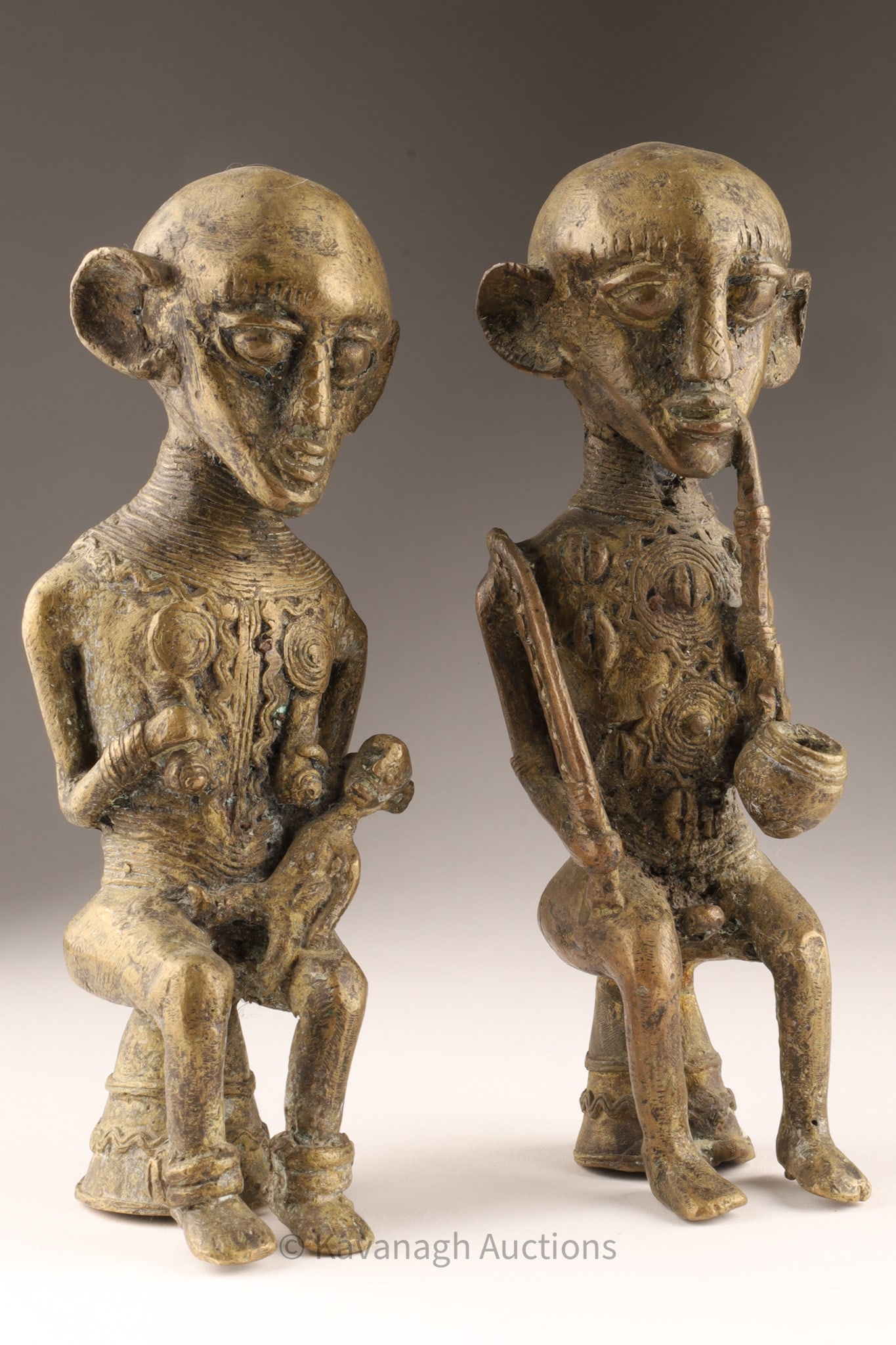 Pair of African Cast Brass Seated Figures, Baule Style (1 of 7)