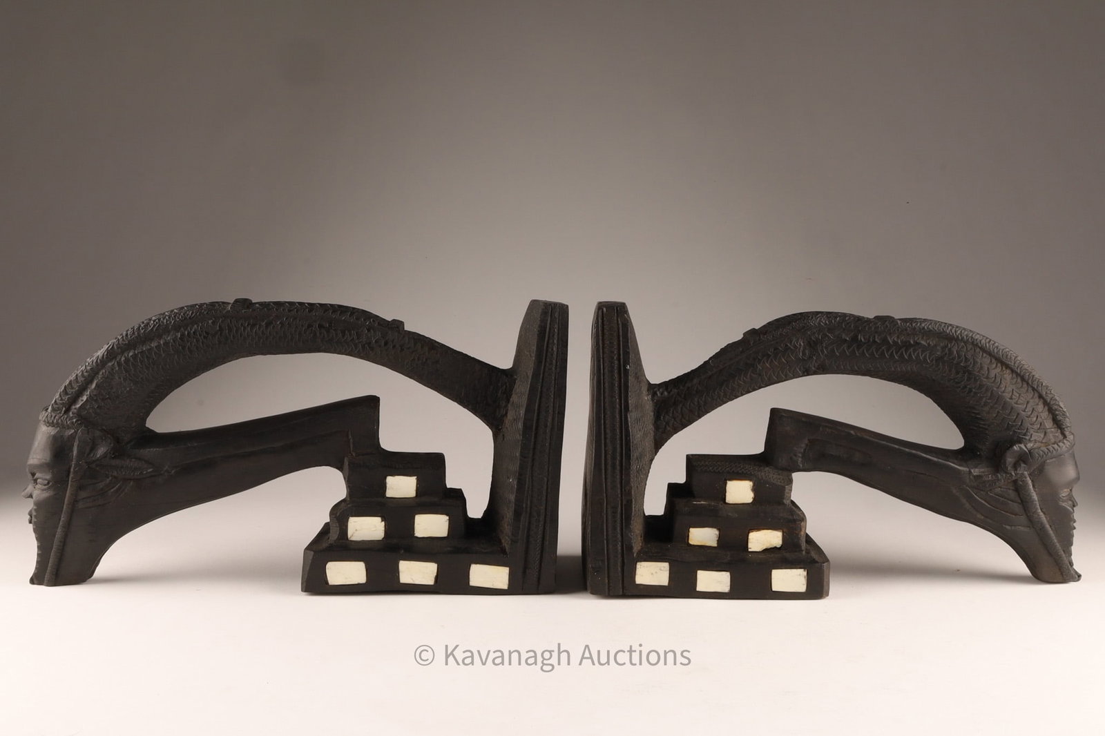 Pair African Ebony Figural Bookends with Inlay (1 of 8)