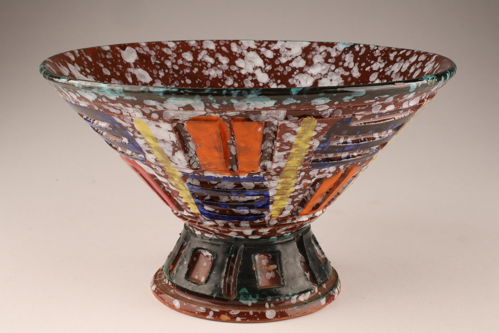 Mid Century Modern Italian Pottery Bowl with Geometric Design Attrib Fratelli Fanciullacci (1 of 6)