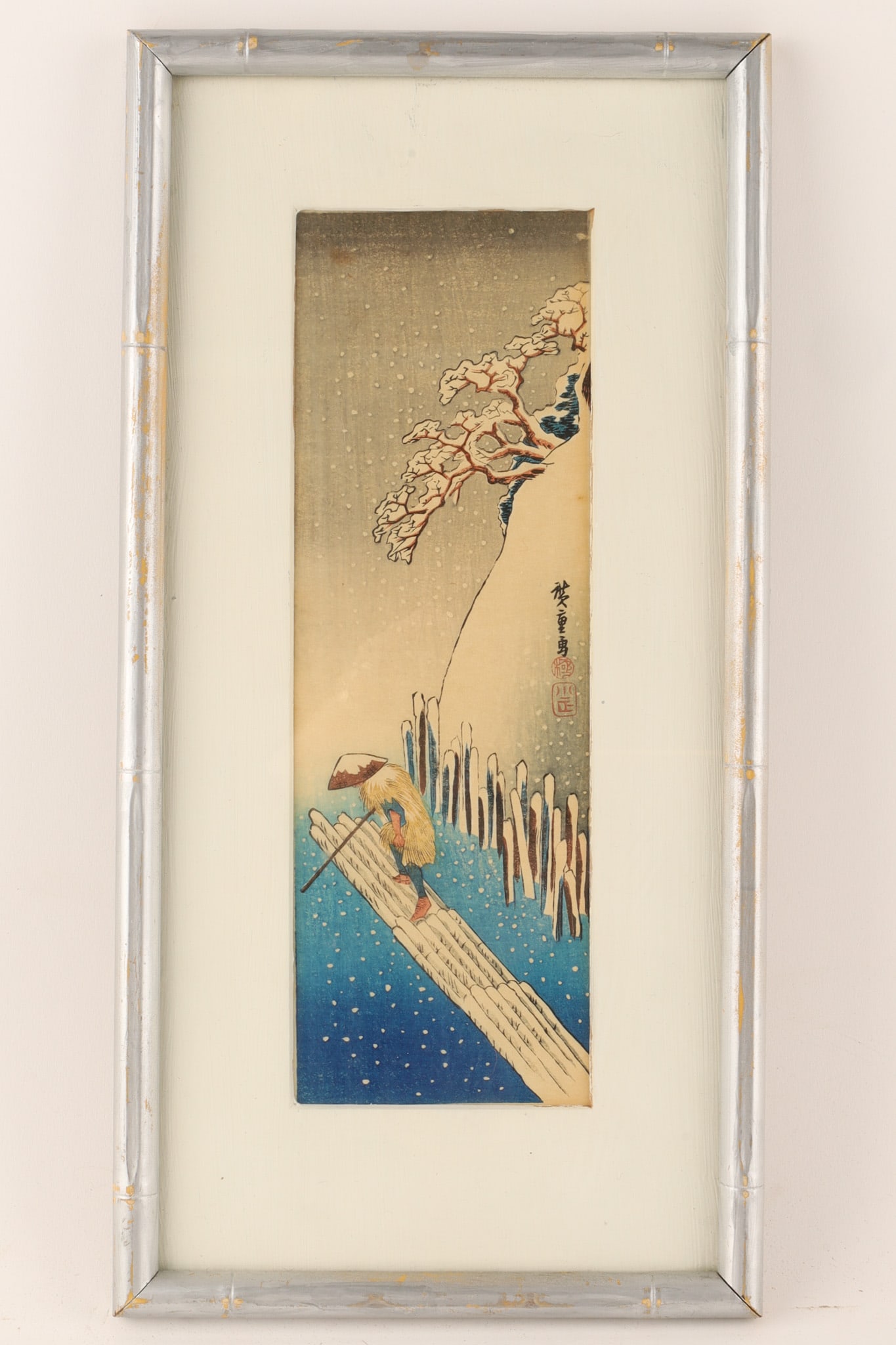 Utagawa Hiroshige (1797-1858) Japanese Woodblock Print, Snow on the Sumida River: Snow on the Sumida River is a celebrated woodblock print by the legendary Japanese ukiyo-e artist Utagawa Hiroshige. While Hiroshige depicted this river many times, the most famous version of this spe