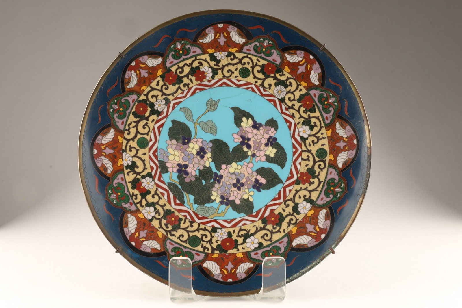 Antique Japanese Cloisonne Enamel Charger, Floral Pattern (1 of 10)