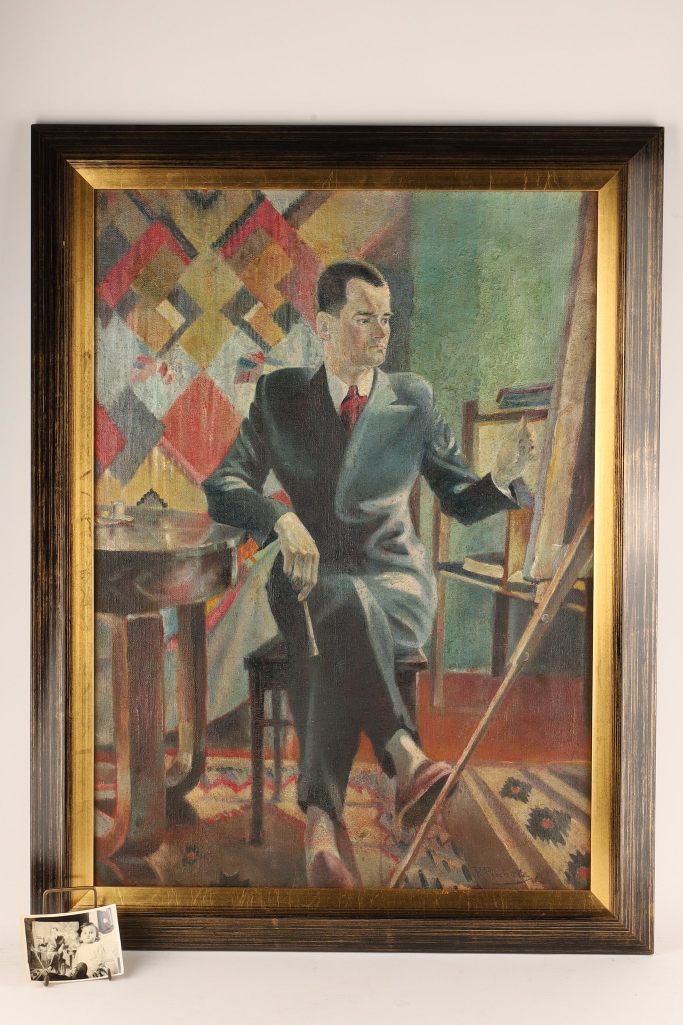 Signed Oil on Canvas Portrait of Jozef Czapski (Polish, 1896-1993) Painting at his Easel (1 of 12)