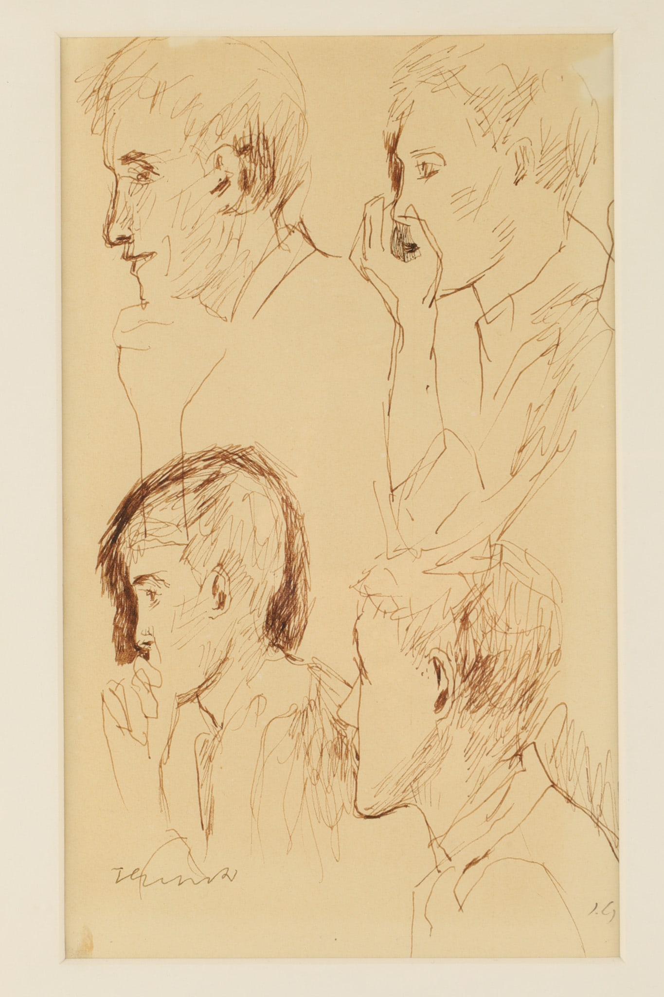 Jozef Czapski (Polish, 1896-1993) Pen on Paper, Sketch or Study of Faces: A loose series of sketches or studies of a male in profile by the Polish artist and writer Jozef Czapski (1896-1993). Signed lower right, J.C. Jozef Czapski was a highly influential figure in 20th-cen