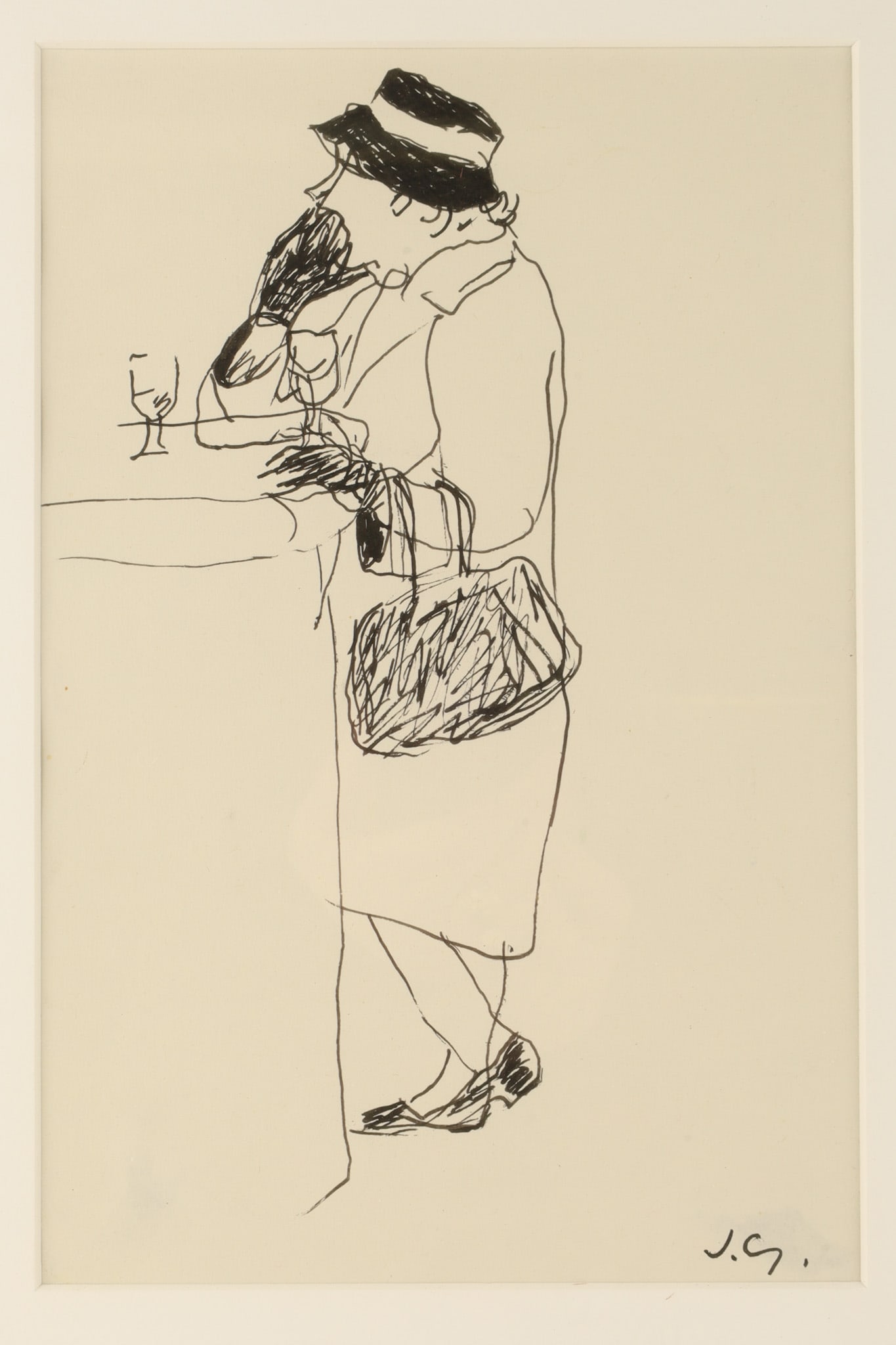 Jozef Czapski (Polish, 1896-1993) Pen and Ink Sketch of a Female Figure: A loose sketch or study of a female figure by the Polish artist and writer Jozef Czapski (1896-1993). Signed lower right, J.C. Jozef Czapski was a highly influential figure in 20th-century Polish cult