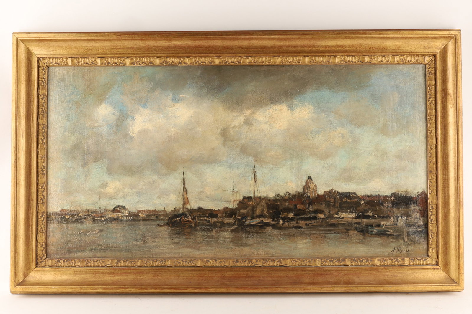 Jacob Maris (Dutch, 1837-1899) Oil on Canvas, Dutch Harbour Scene (1 of 7)