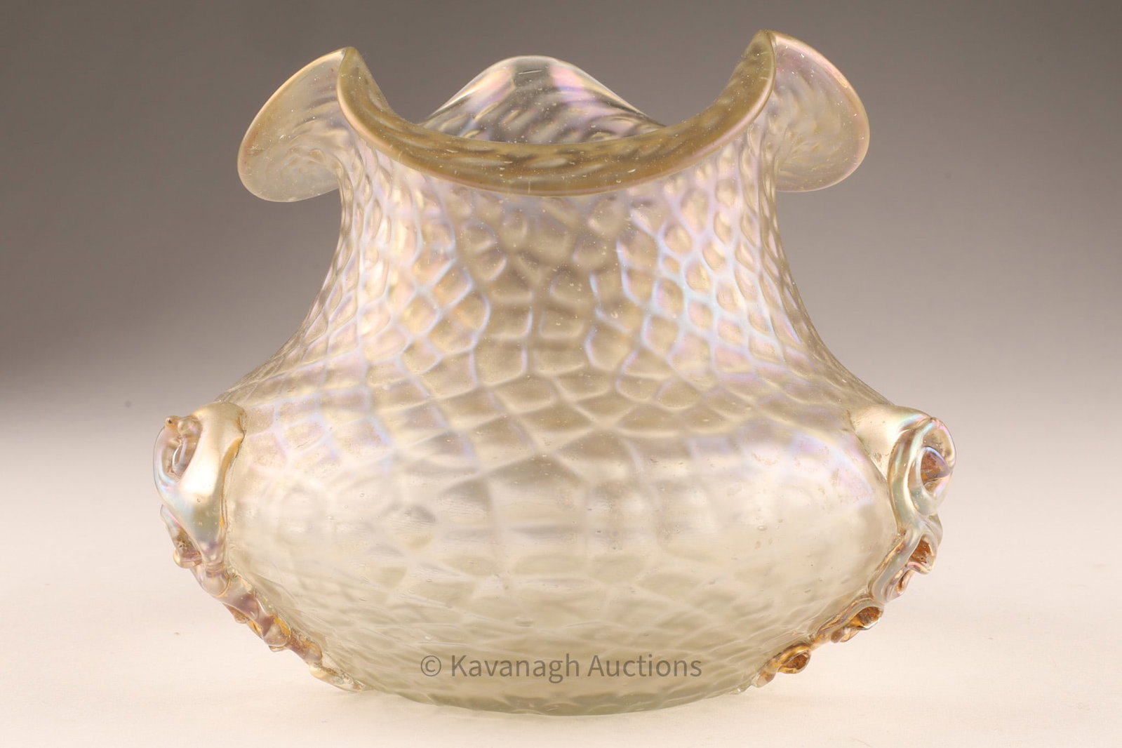 Bohemian Iridescent Art Glass Vase, Likely Kralik, Pulled Handles (1 of 8)