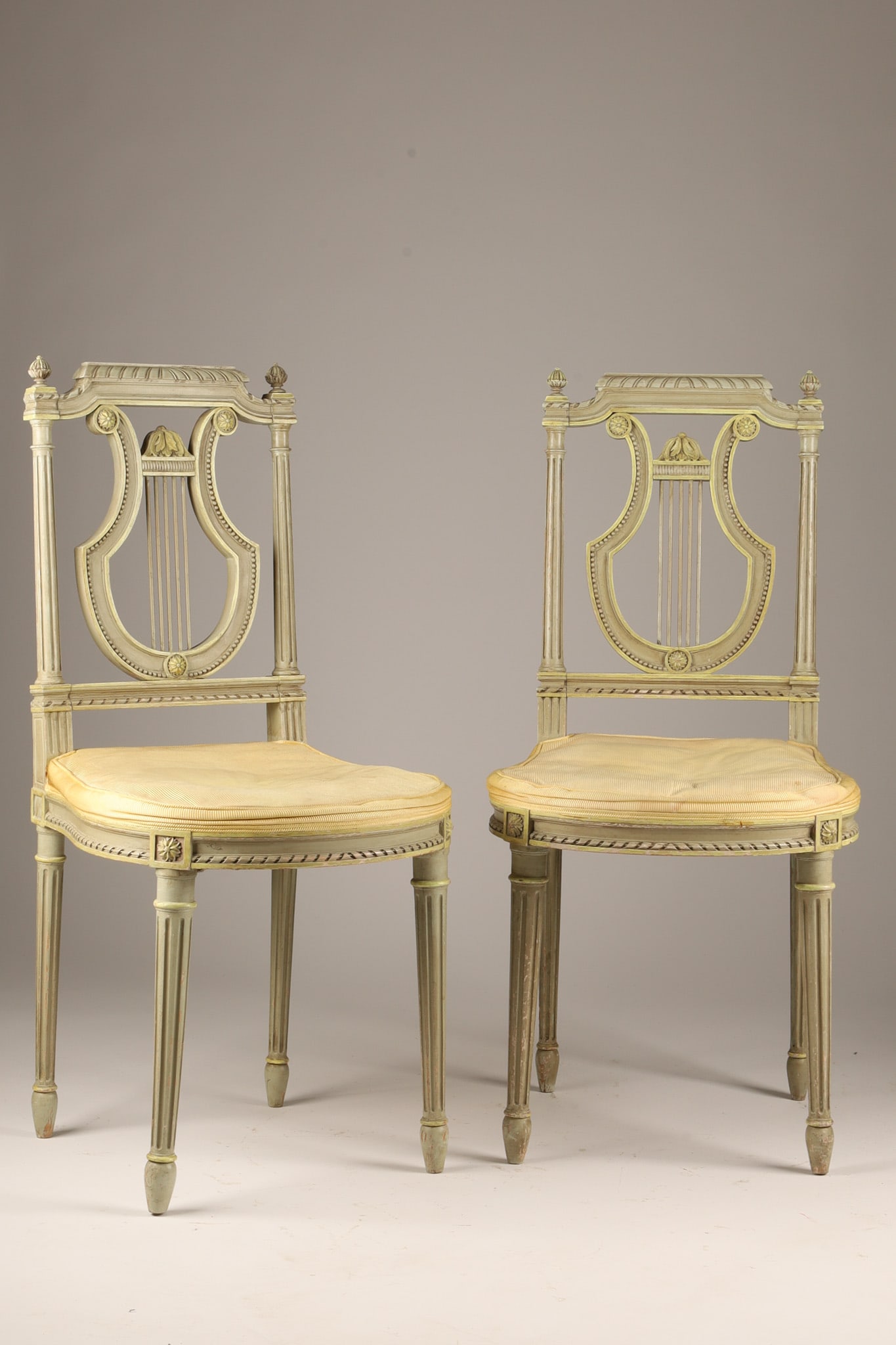 Antique Pair of French Louis XVI Style Painted Lyre Back Side Chairs (1 of 8)