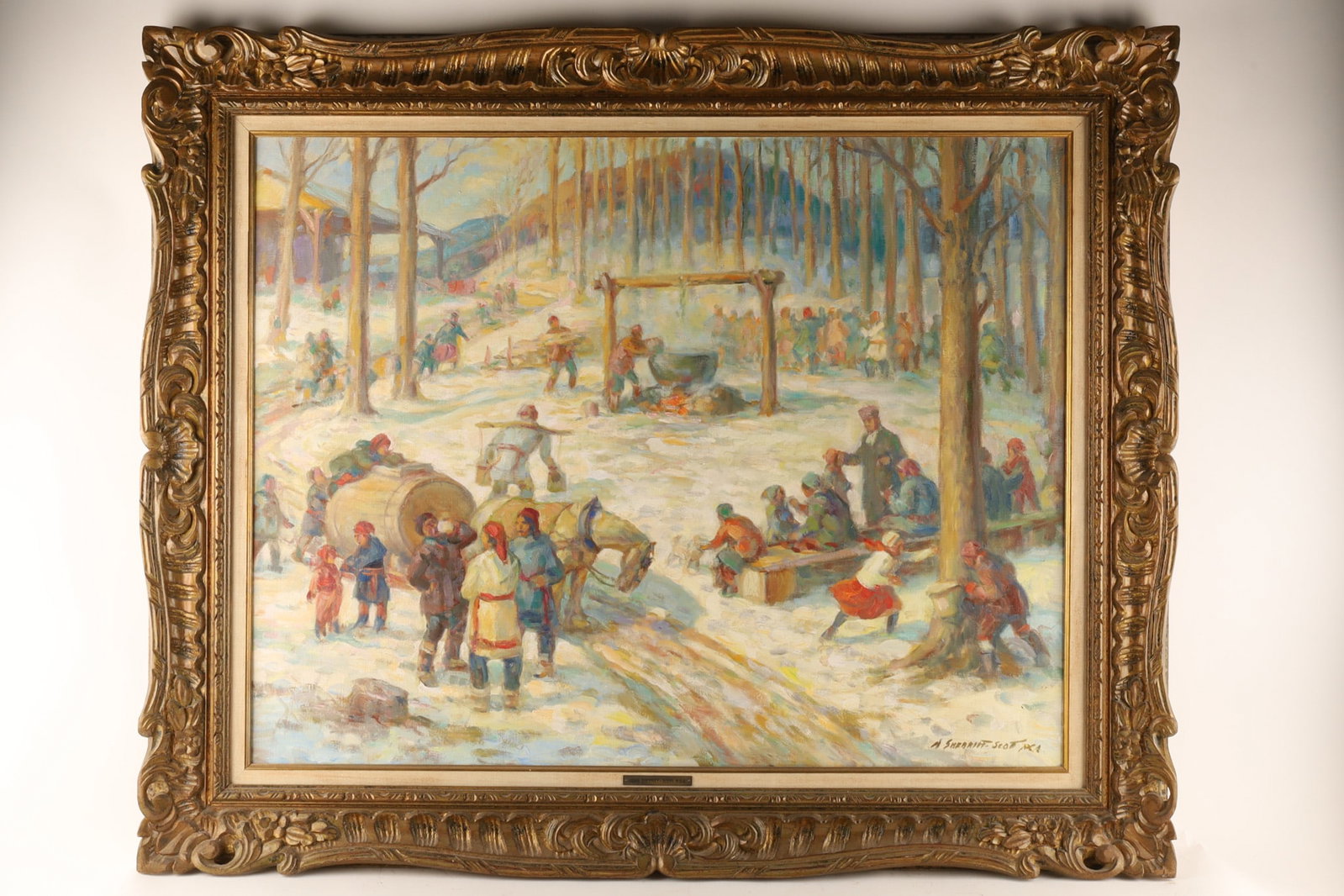 Adam Sherriff Scott (Canadian, 1887-1980) Oil on Canvas Sketch Old Time Sugaring Party (1 of 10)