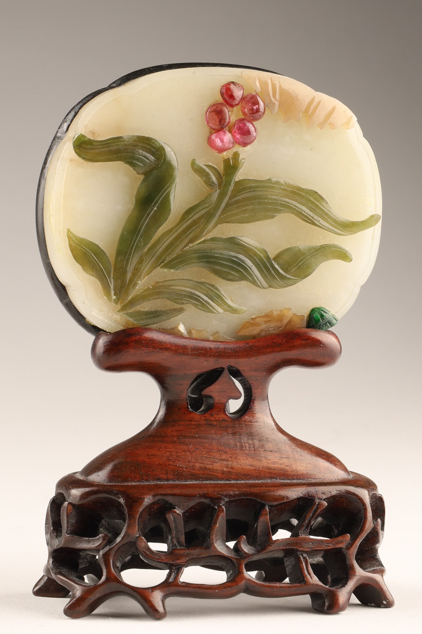 Antique Chinese Jade Plaque Screen, Flowers (1 of 7)
