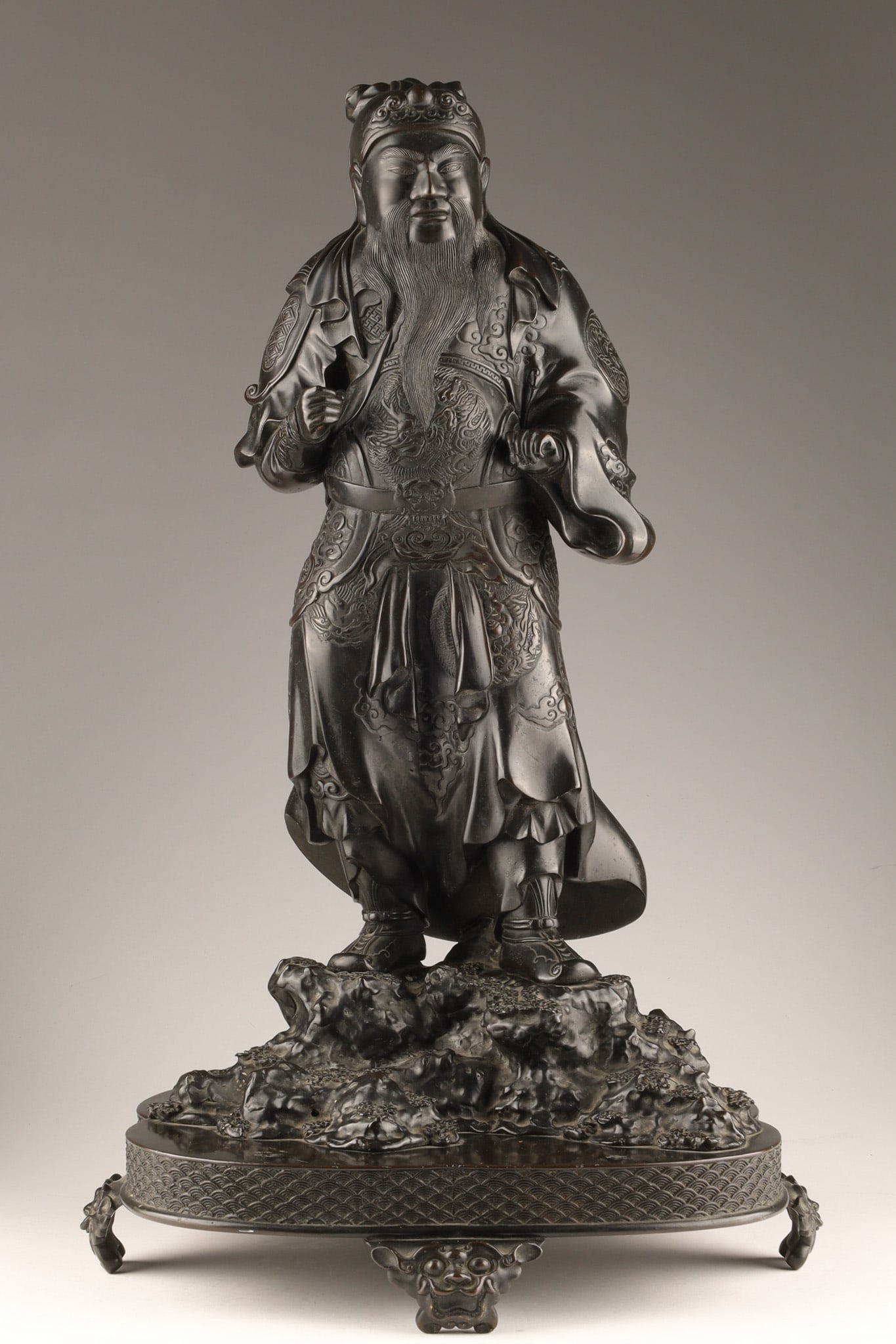 Large 19th C Chinese Bronze Warrior Figure, Guan Yu Signed (1 of 18)