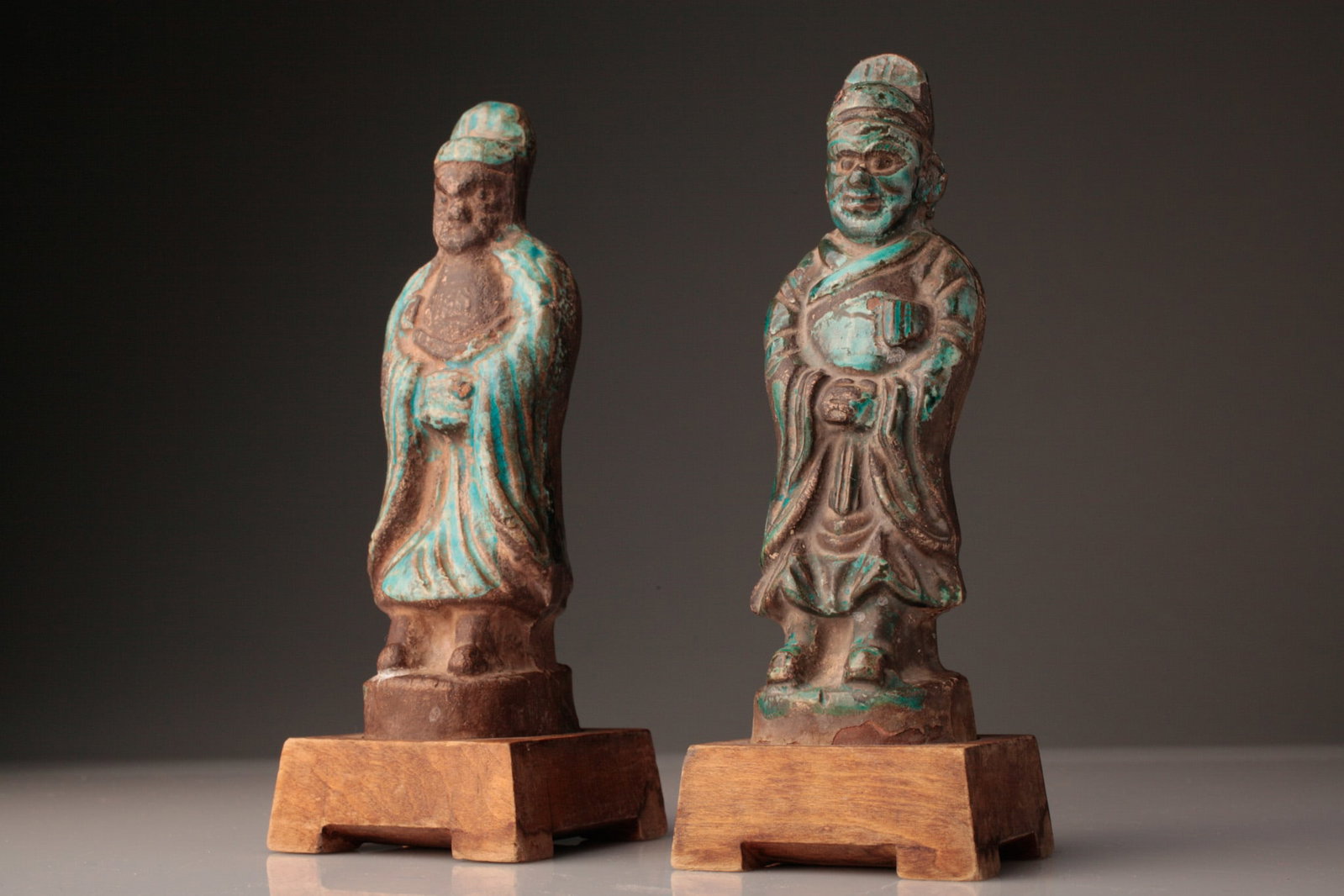 Pair Of Chinese Ming Dynasty Fahua Glazed Pottery Standing Attendant Figures (1 of 8)