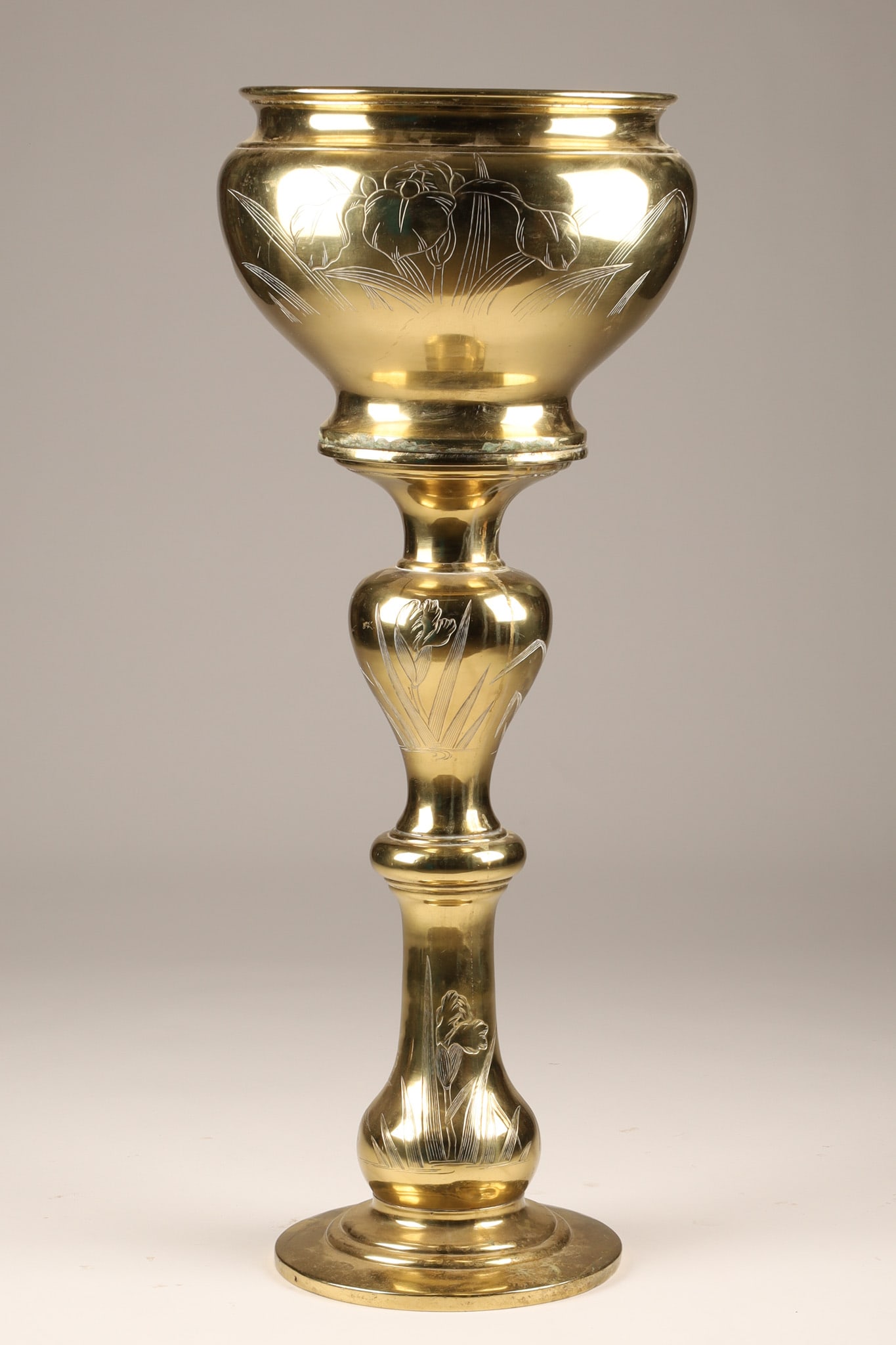 Chinese Brass Planter and Stand, Jardiniere with Chased Decoration (1 of 4)