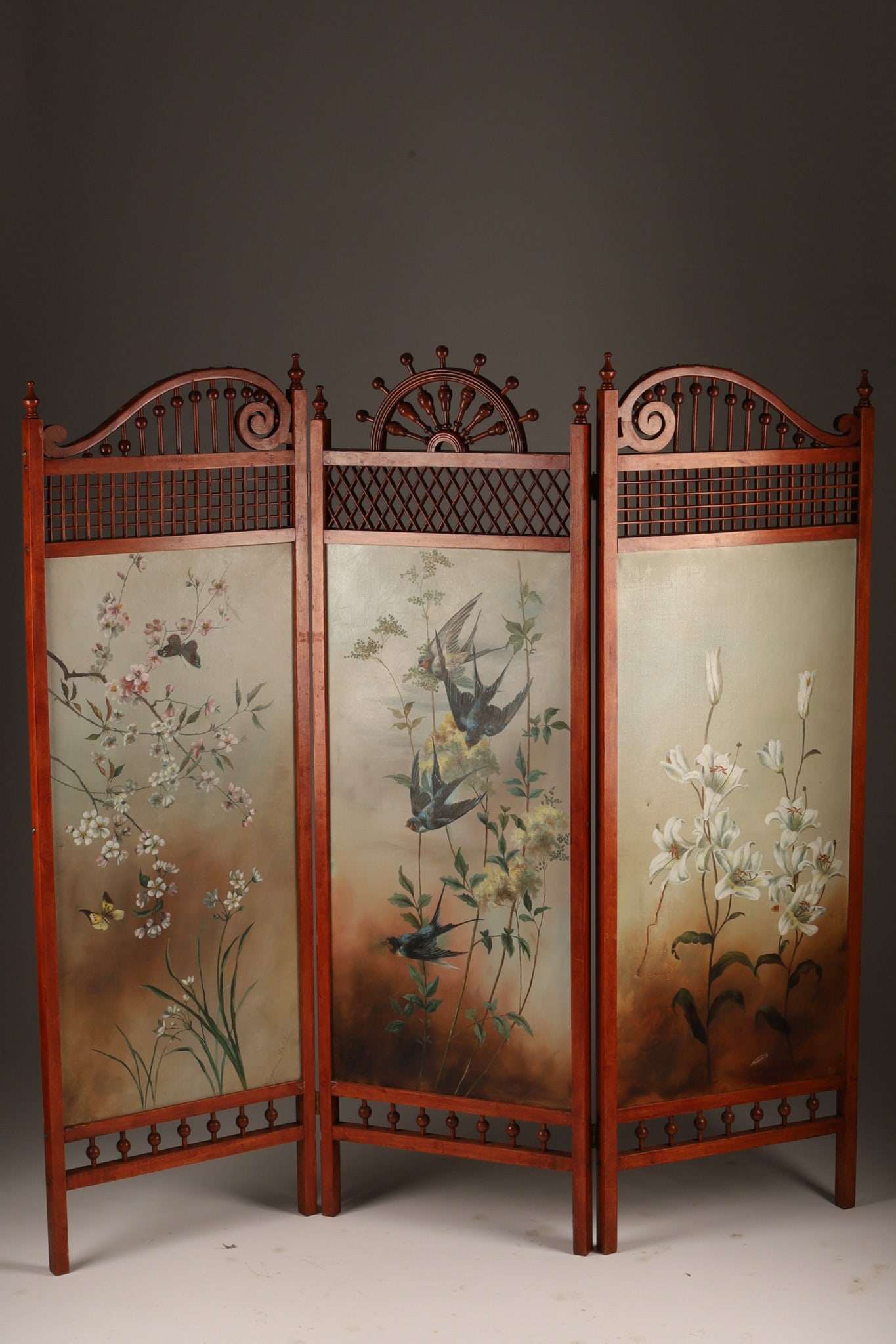 Antique Victorian Aesthetic Movement 3 Panel Hand Painted Room Divider (1 of 11)
