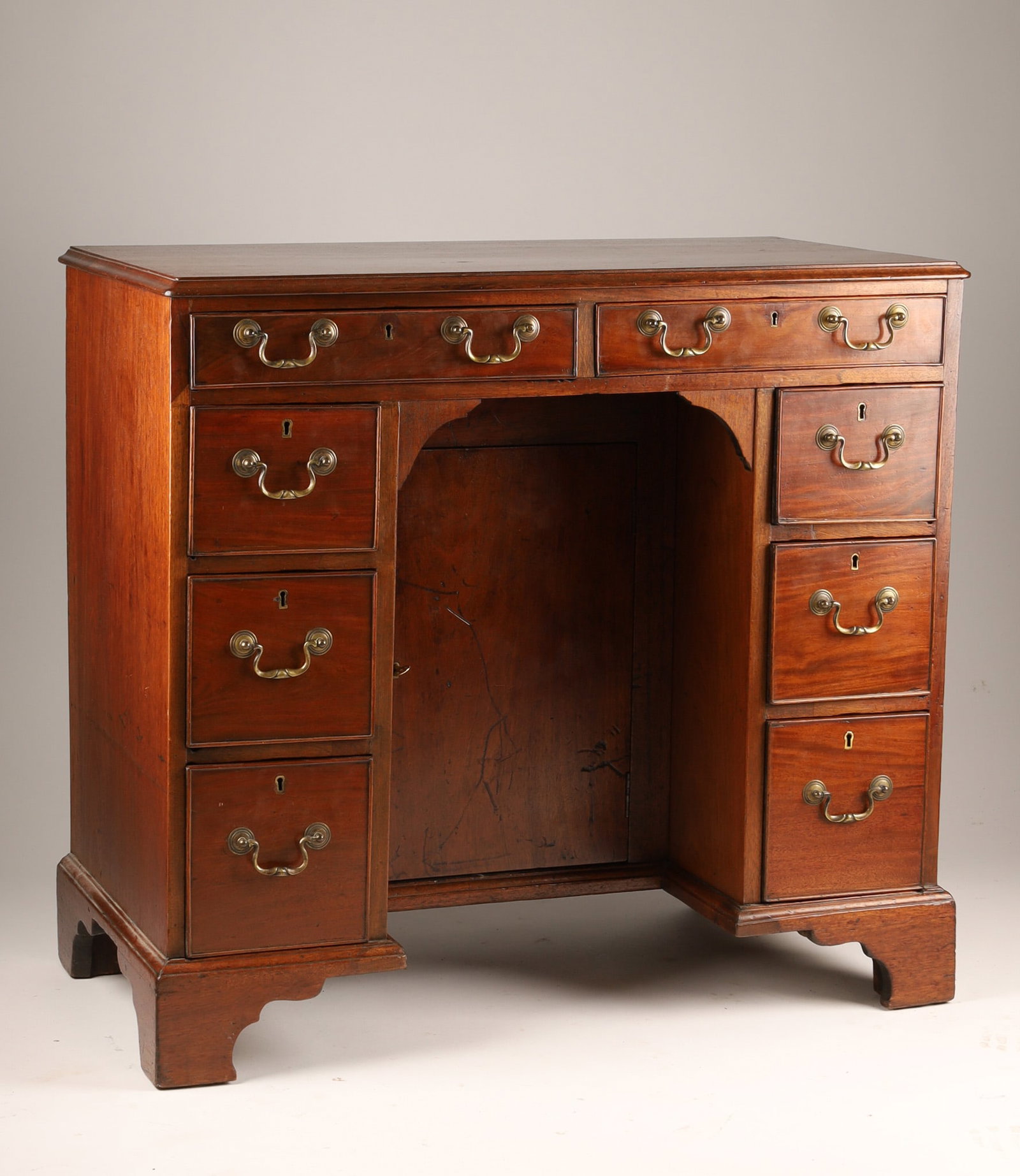 Antique George III Kneehole Desk on Shaped Bracket Feet (1 of 7)