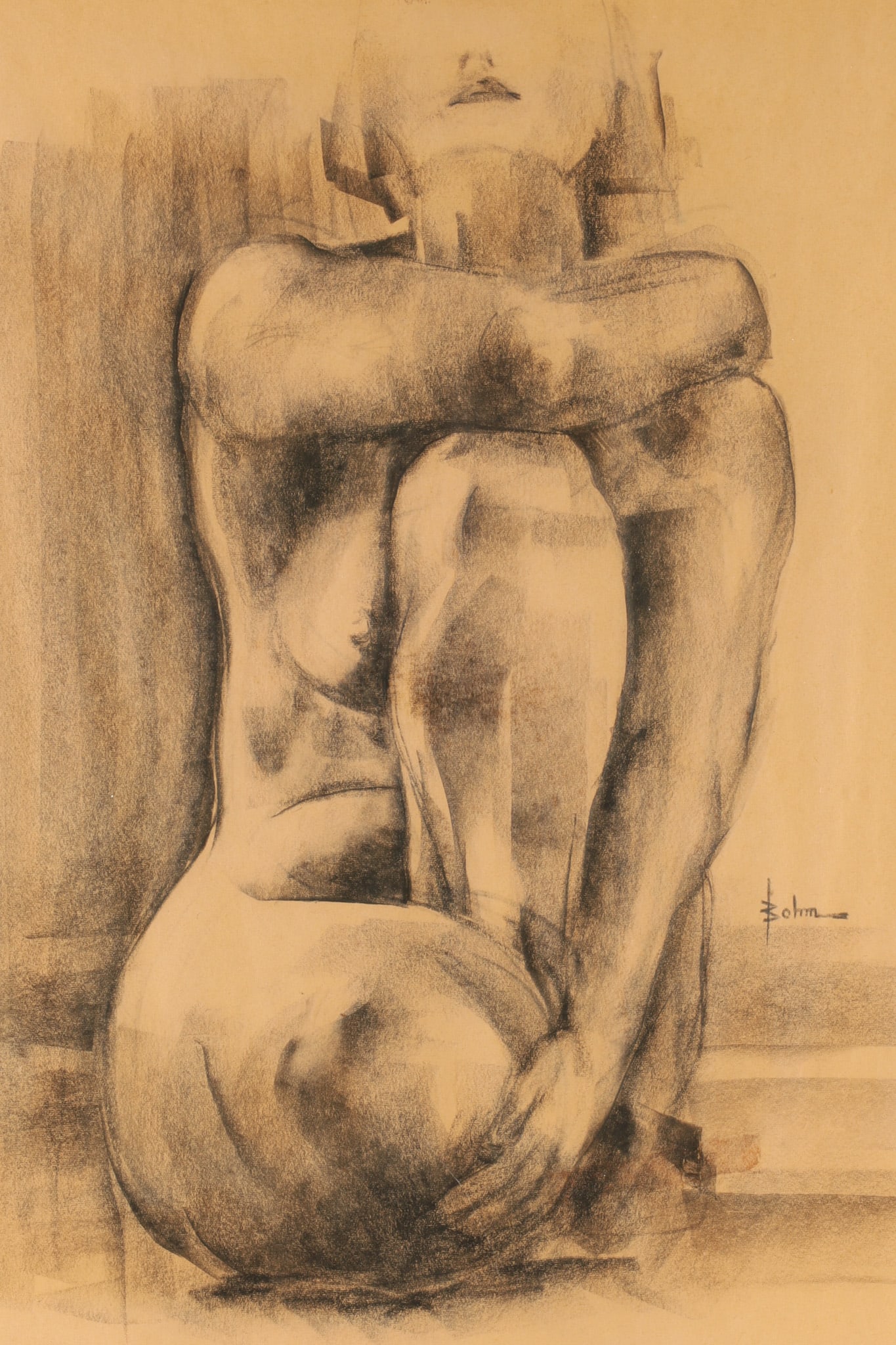 Otto Bohm (Canadian, 1905-) Nude Study Charcoal Drawing, En Pose (1 of 7)