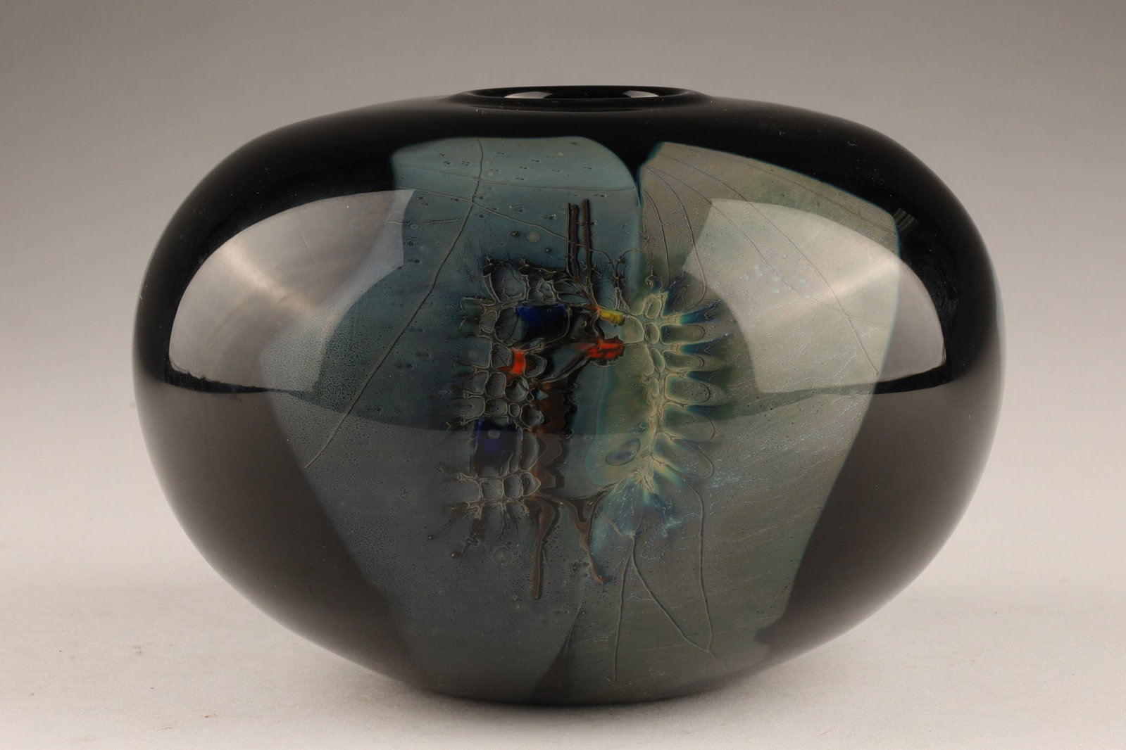 Claude Monod (French, 1944-1990) Studio Art Glass Vase: Claude Monod (French, 1944-1990) Studio blown glass vase featuring intercalary decorations, coloured inclusions and metallic oxides trapped between layers of glass. Signed on base, Cl. Monod 85-7-18. 
