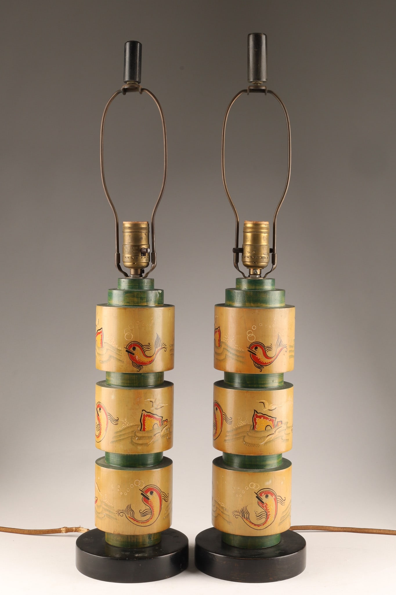Pair of 1940s Nautical Themed Lamps with Roche Perce Motif, Russel Wright Style (1 of 6)